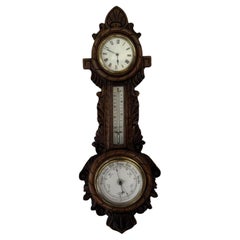 Lovely quality antique Edwardian carved oak banjo clock barometer