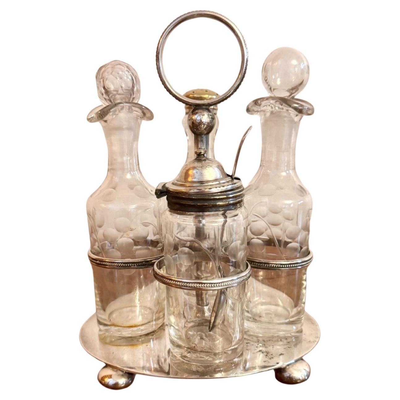 Lovely quality antique Edwardian silver plate cruet set For Sale