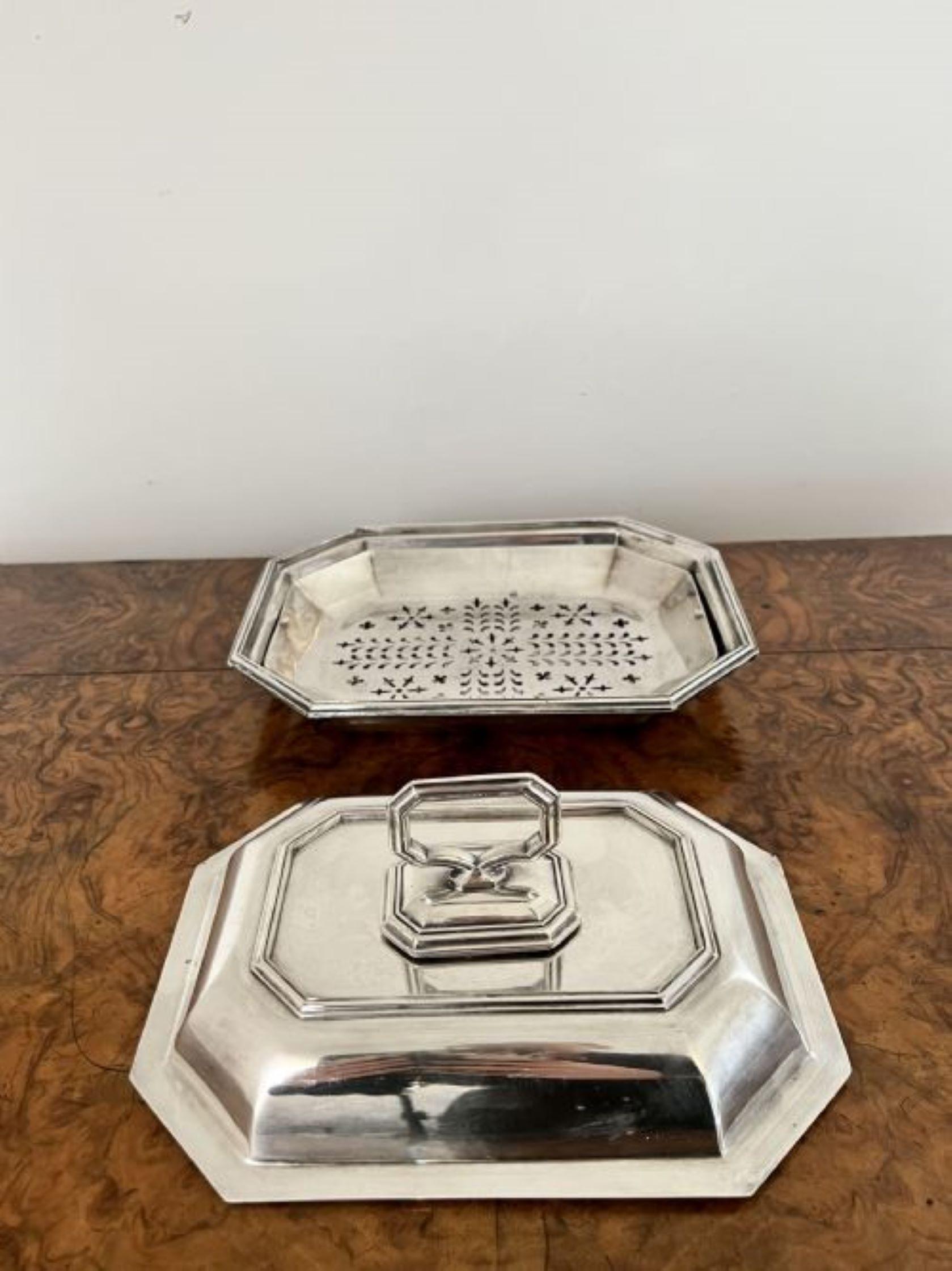 20th Century Lovely quality antique Edwardian silver plated rectangular entree dish  For Sale