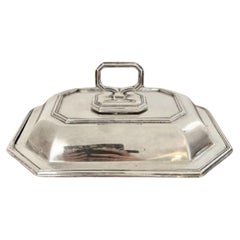 Plato de entrante rectangular con baño de plata eduardiano antiguo de gran calidad
