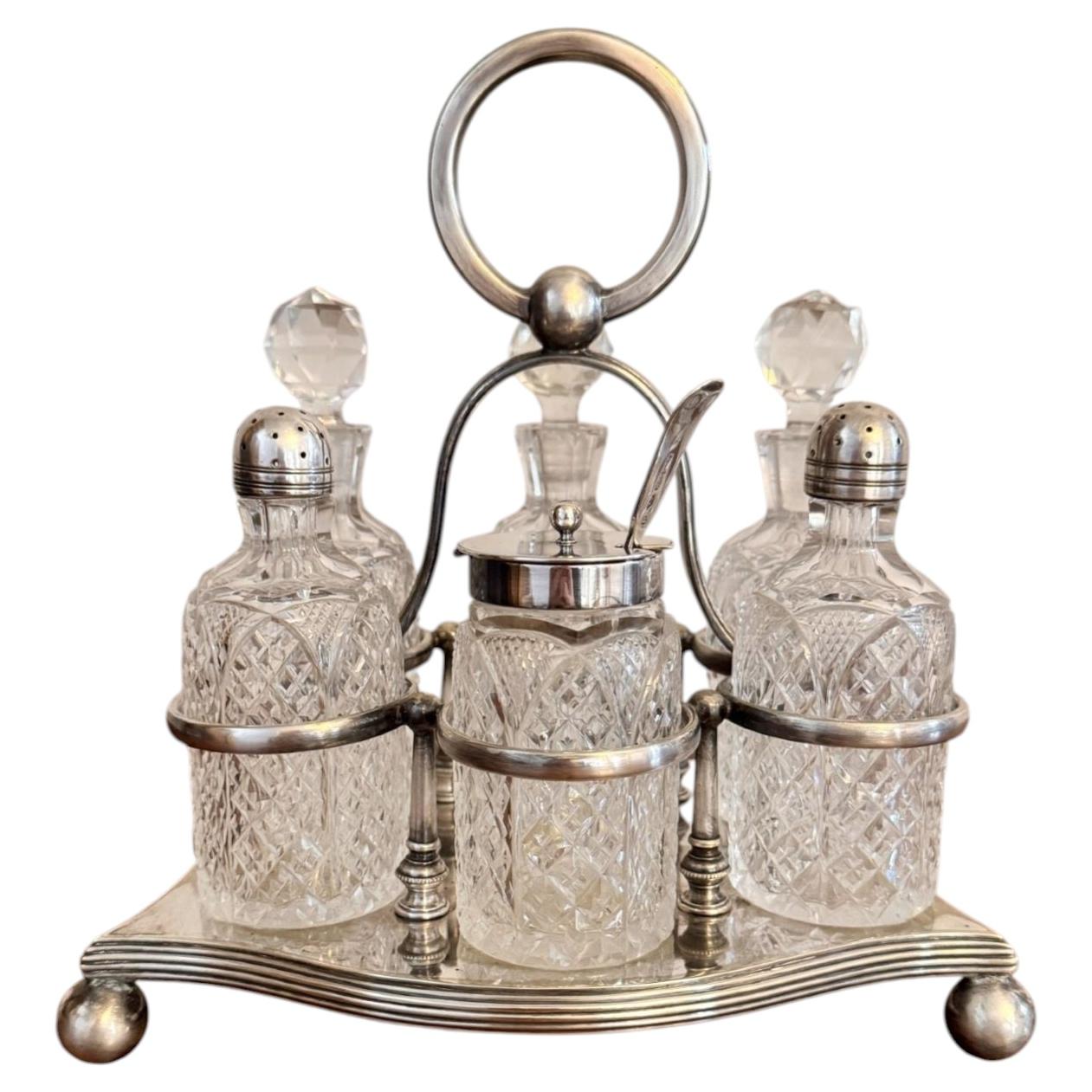 Lovely quality antique Edwardian silver plated six bottle cruet set