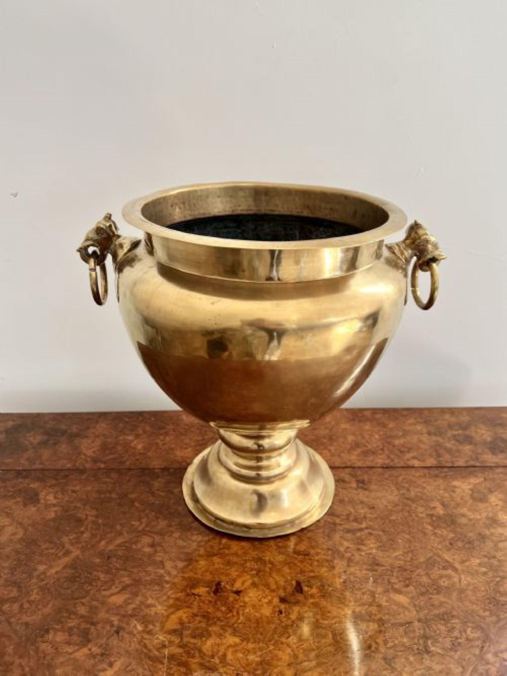 Brass Lovely quality antique Victorian brass champagne bucket on a stand 