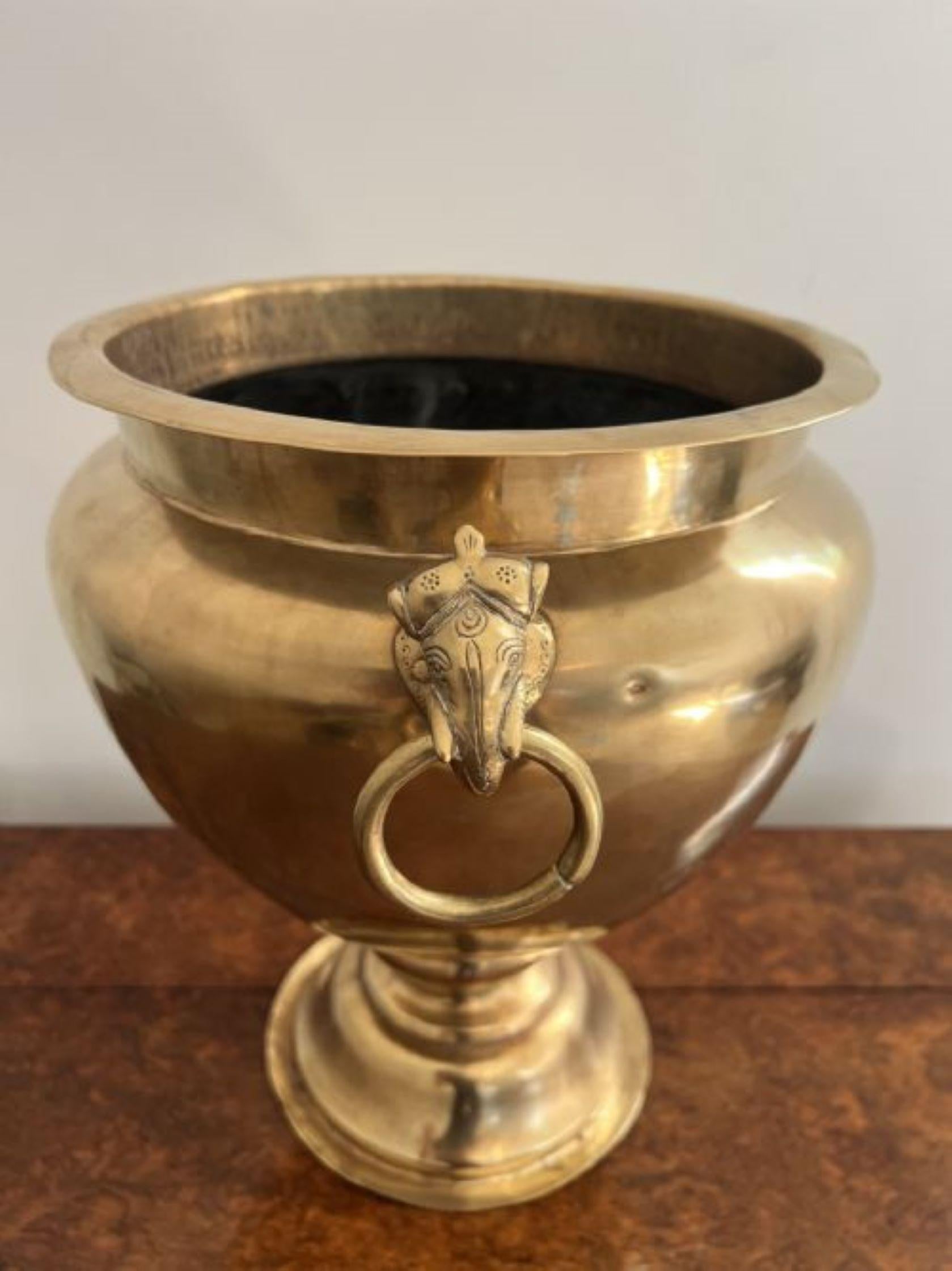 Lovely quality antique Victorian brass champagne bucket on a stand  1