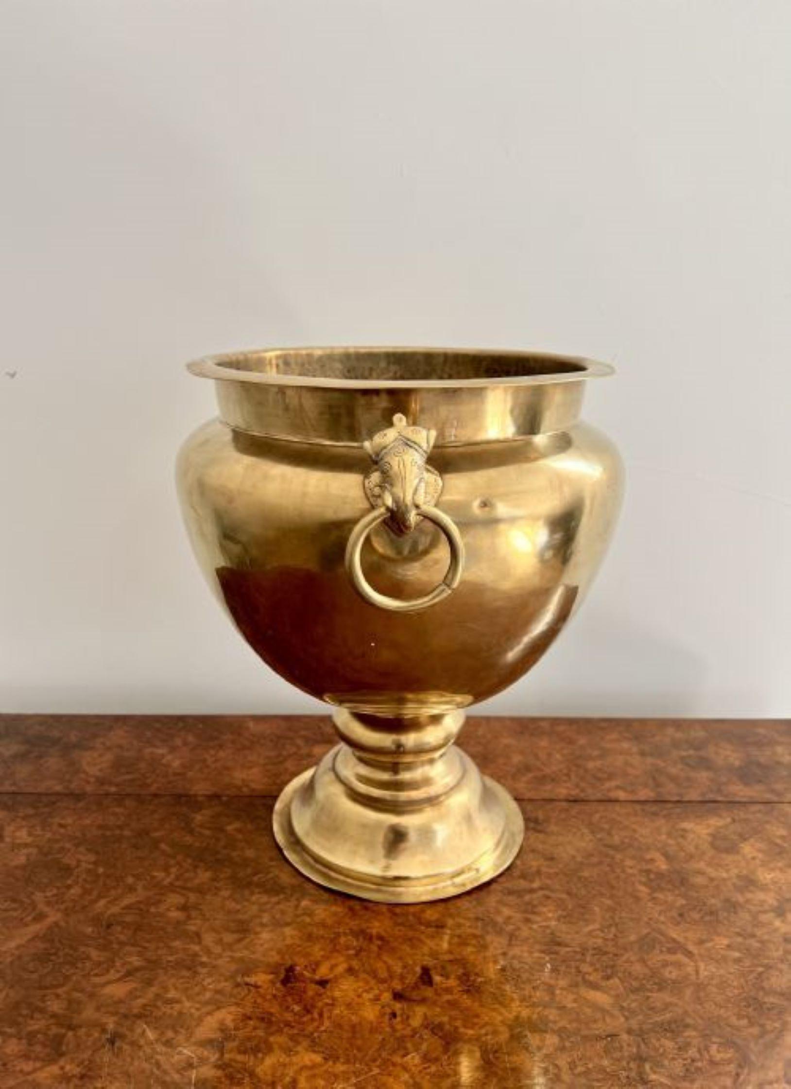 Lovely quality antique Victorian brass champagne bucket on a stand  2
