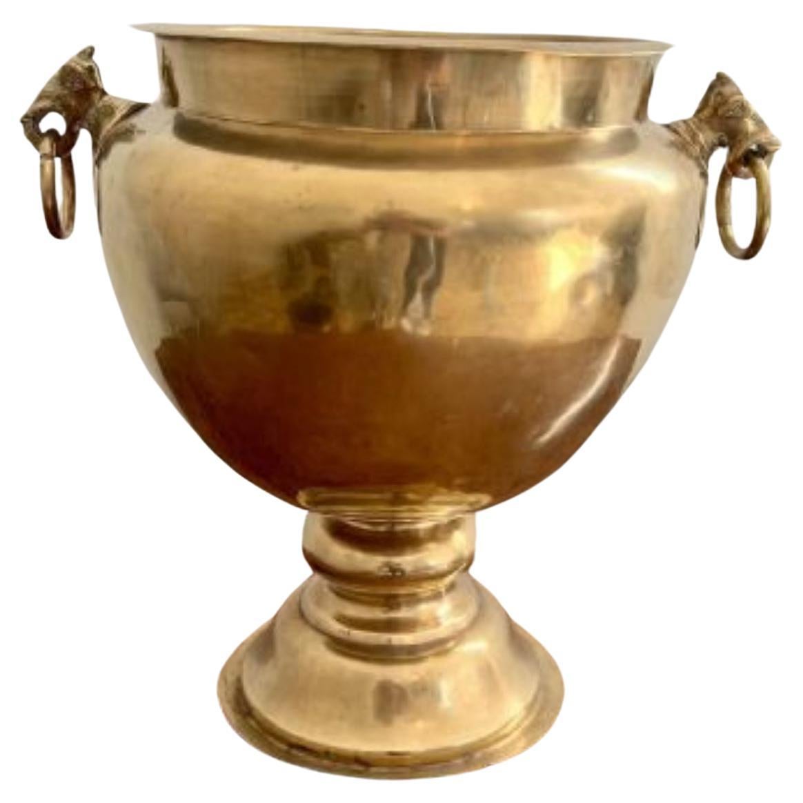 Lovely quality antique Victorian brass champagne bucket on a stand 
