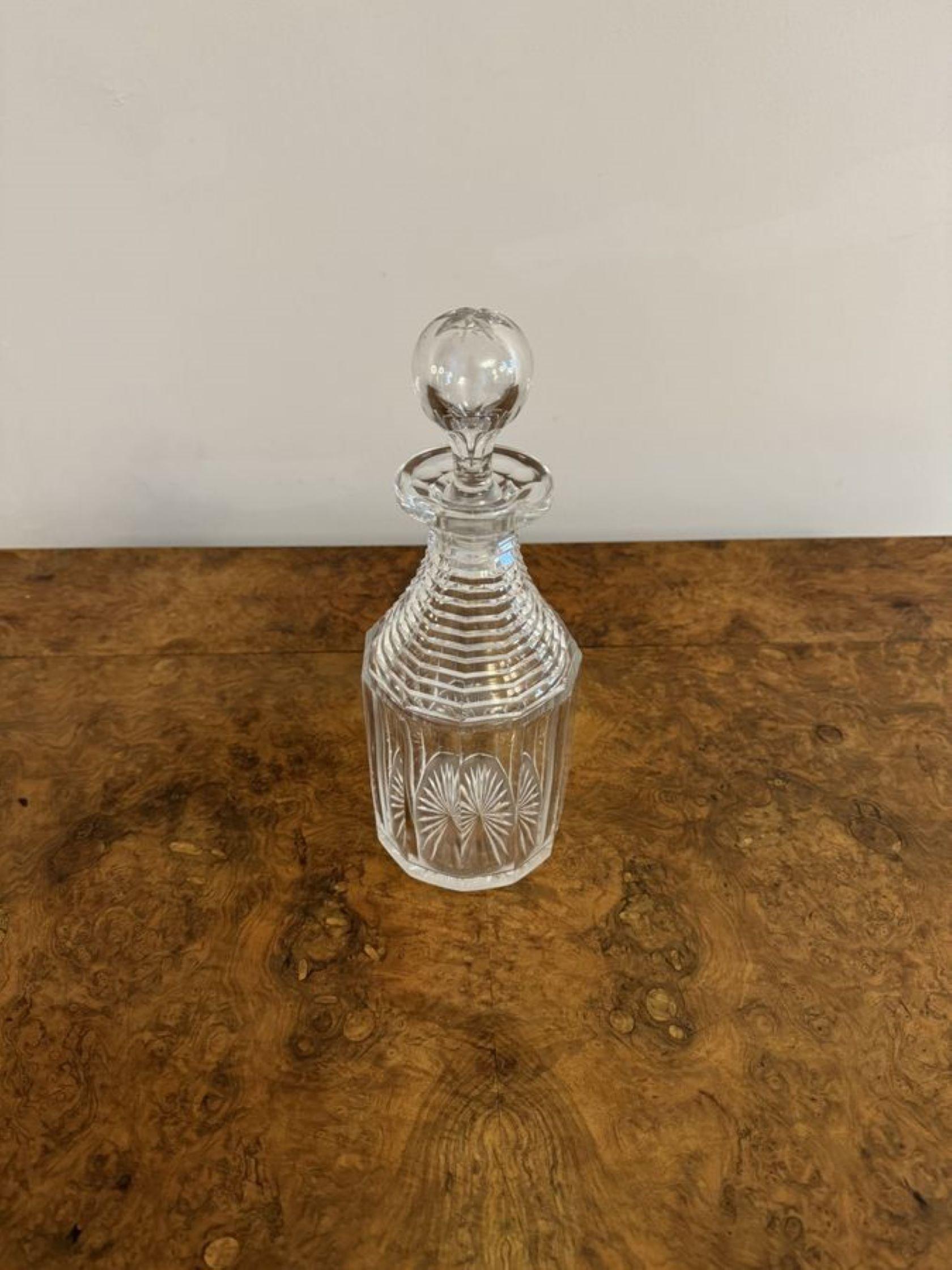 Lovely quality antique Victorian glass decanter, having a quality cut glass decanter with the original glass stopper.

D. 1880