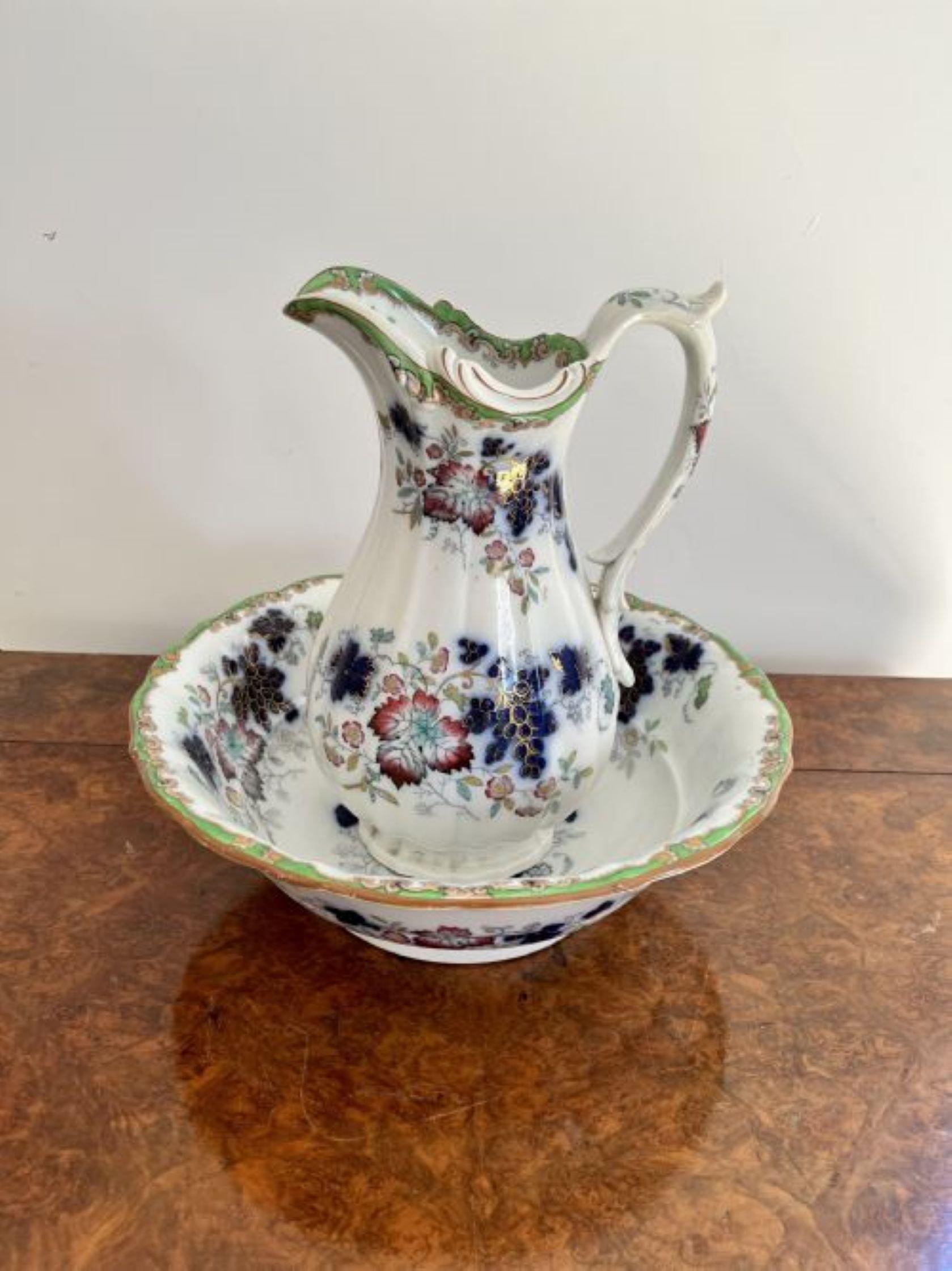 Lovely quality antique Victorian jug and bowl set In Good Condition For Sale In Ipswich, GB