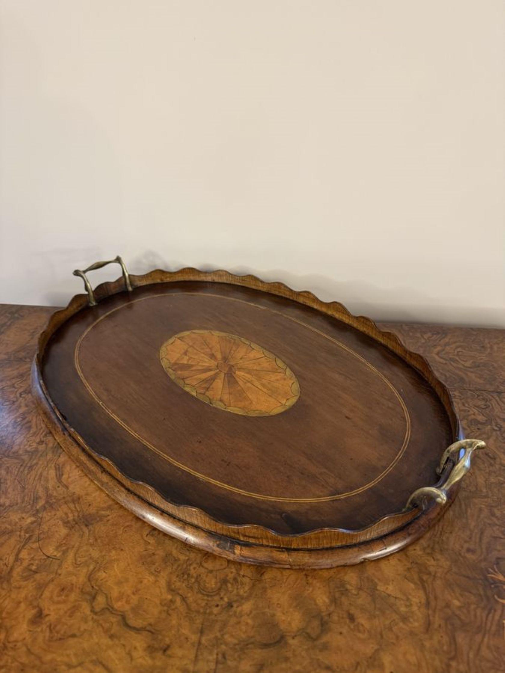 Preciosa bandeja de té antigua victoriana de caoba con incrustaciones de calidad en Bueno estado para la venta en Ipswich, GB