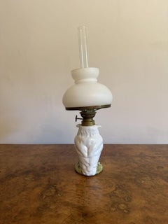 Lovely quality antique Victorian porcelain owl oil lamp