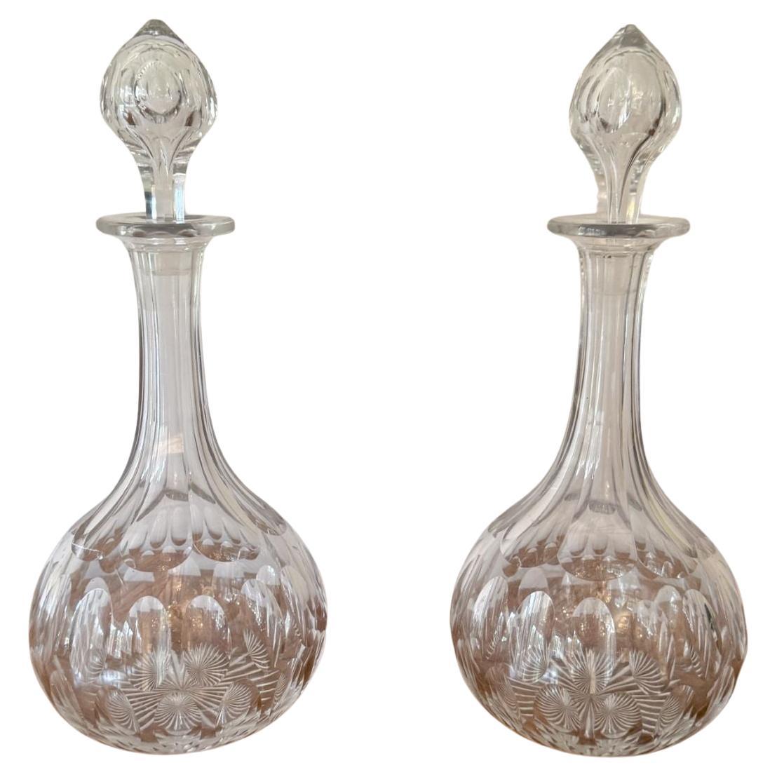 Lovely quality pair of antique Edwardian glass decanters