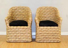 Lovely Ralph Lauren Joshua Tree Pair Wicker/Straw Woven Dining Armchairs