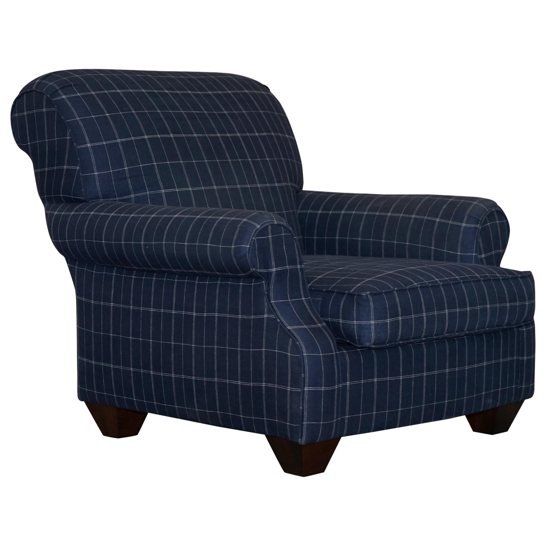 Lovely Ralph Lauren "the London Club" Large Armchair Chequered Blue Upholstery