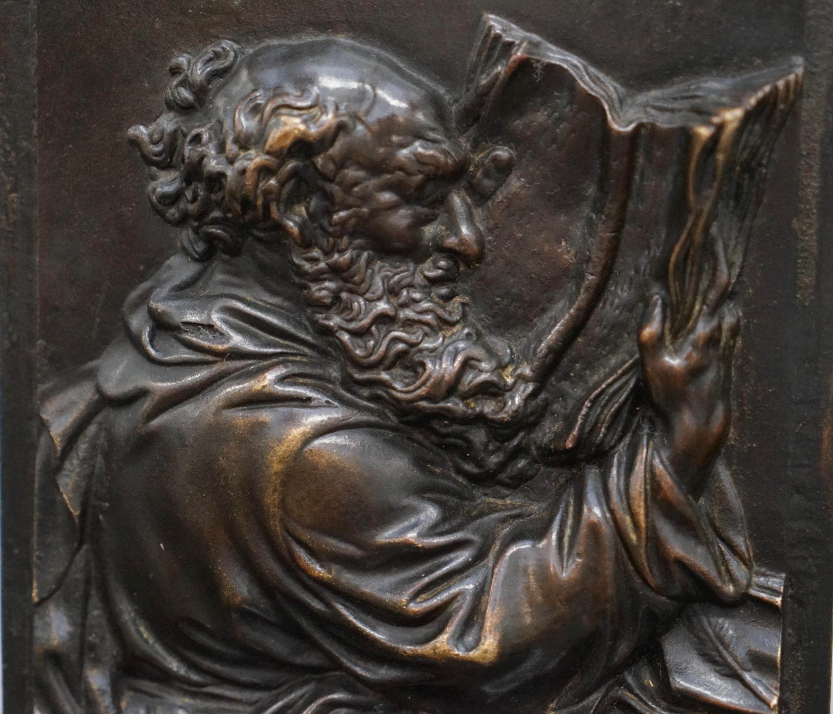 Lovely Rare 19th Century Bronze Wall Plaque of Scholar St Jerome Reading a Book 2