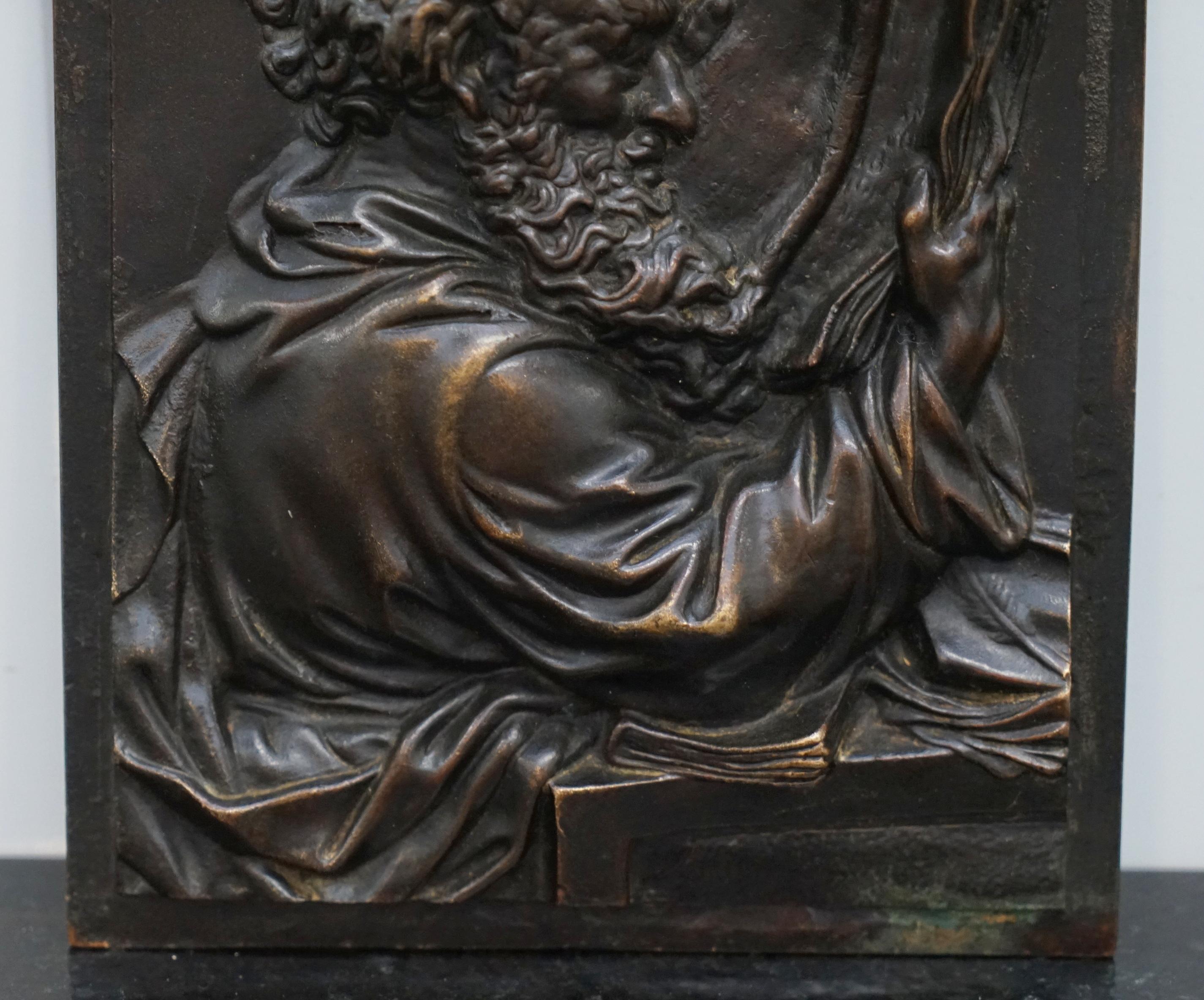 Lovely Rare 19th Century Bronze Wall Plaque of Scholar St Jerome Reading a Book 3
