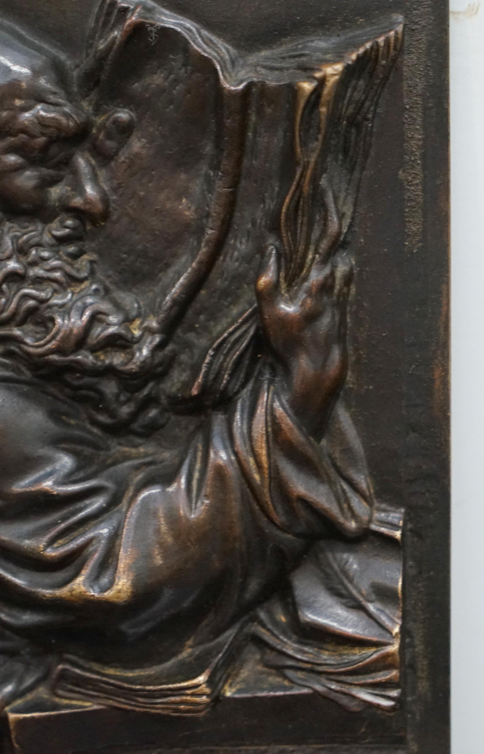 Lovely Rare 19th Century Bronze Wall Plaque of Scholar St Jerome Reading a Book 4