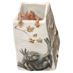 Ravissant et rare vase grenouille en porcelaine italienne d'origine