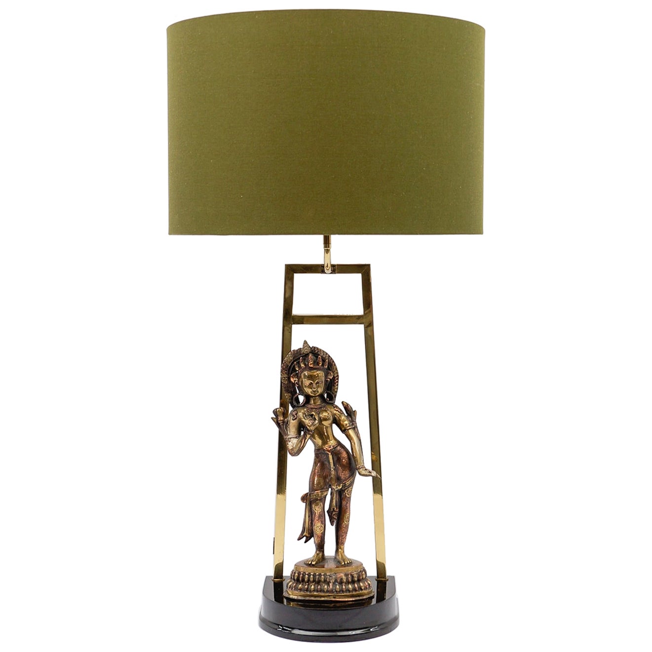 Preciosa y rara lámpara de sobremesa con estatua de Buda de Tara, Moderna de mediados de siglo 1960