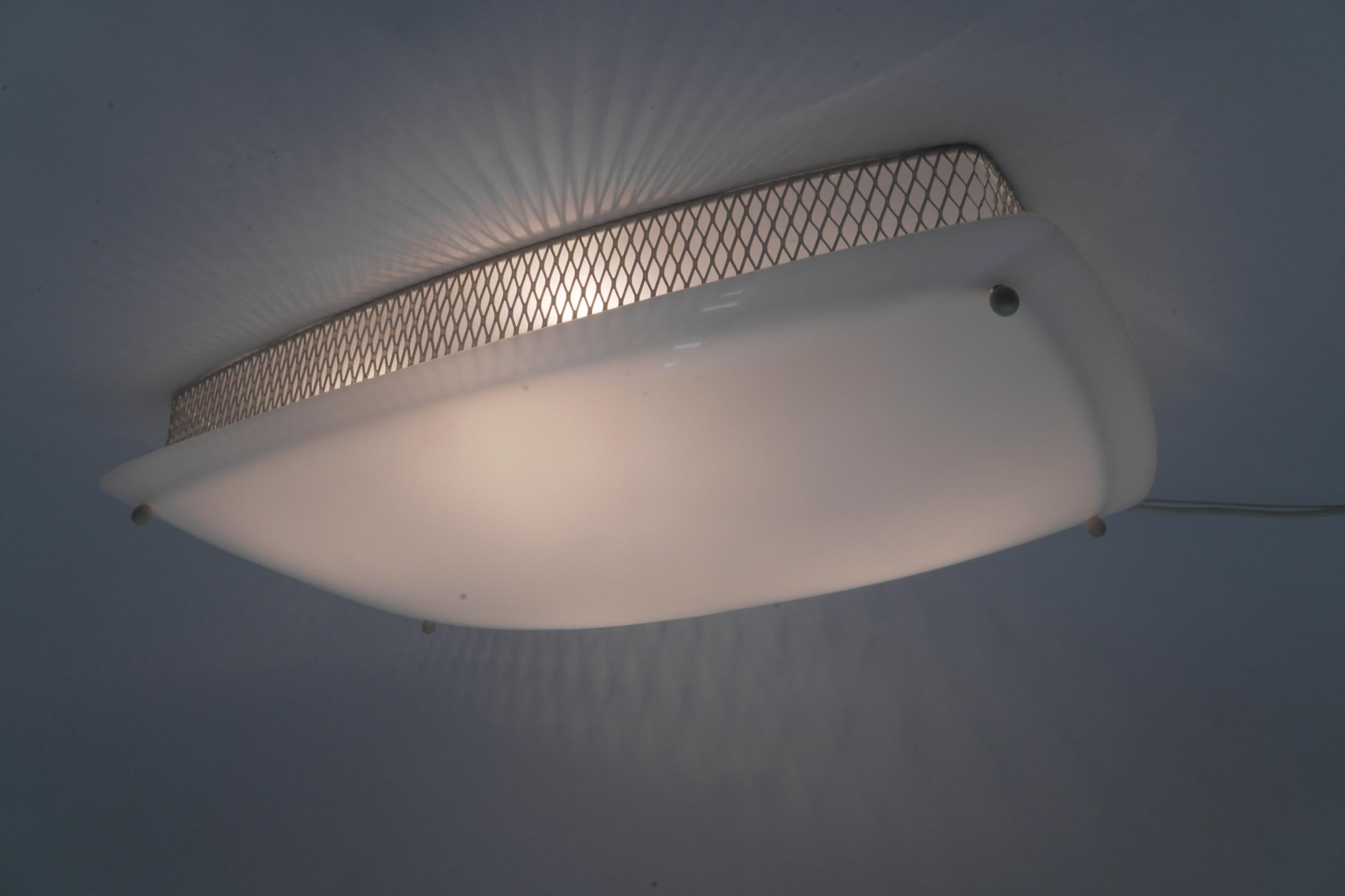 Lovely Rare Wall or Ceiling Lamp in Plexiglass and Perforated Metal, 1950s For Sale 5