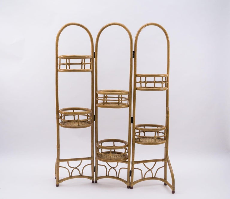 Mid-20th Century Lovely Rattan Planter Room Divider, Italy 1960s For Sale