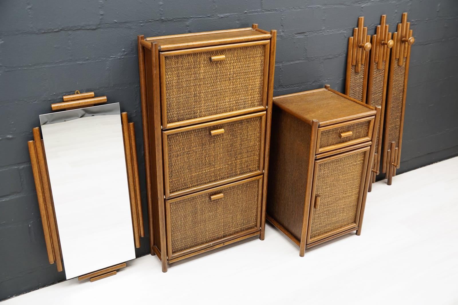 French Provincial Lovely Rattan Wardrobe Set, 1970s Italy For Sale