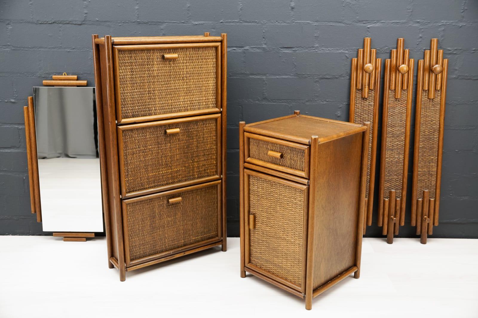 Italian Lovely Rattan Wardrobe Set, 1970s Italy For Sale