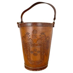 belle corbeille à papier en cuir véritable Brown Style Auböck, Allemagne années 1950