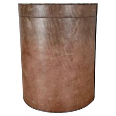 lovely real brown leather paper bin basket Auböck Style, Germany 1970s