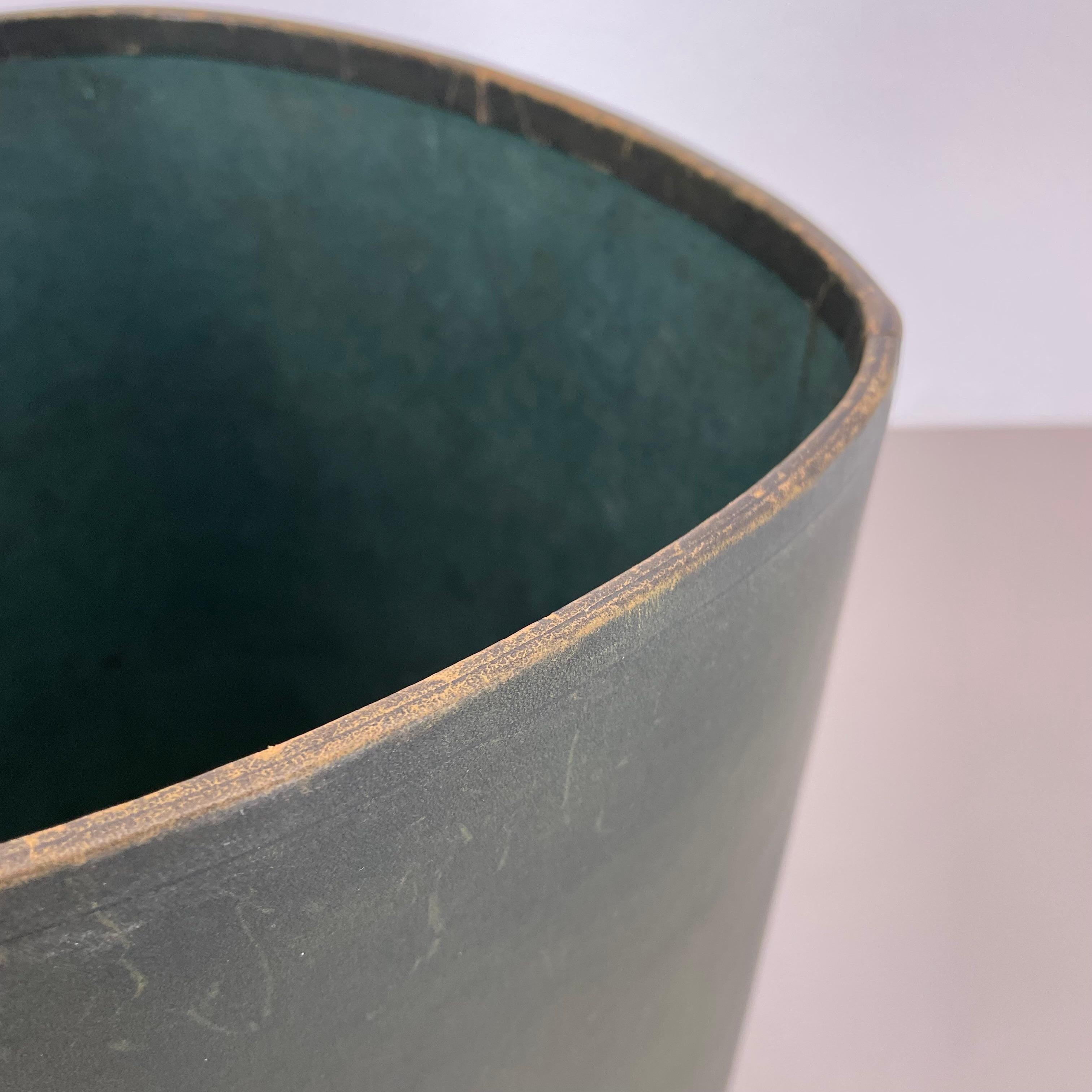 lovely real green leather paper bin basket Auböck Style, Germany 1970s For Sale 3