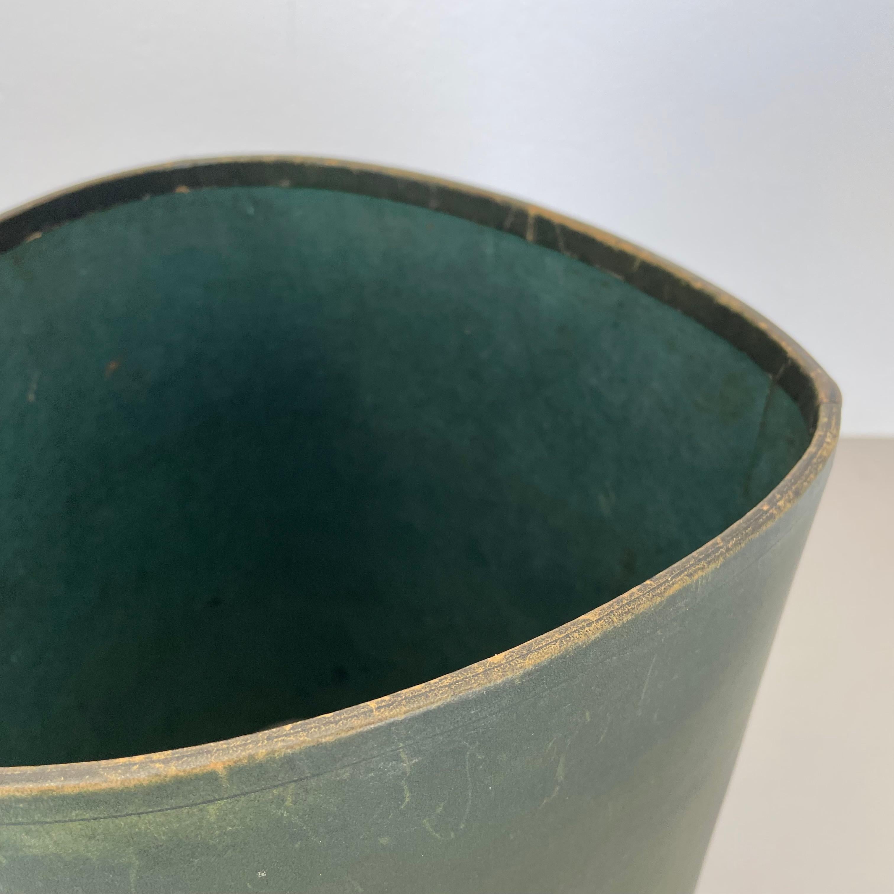 lovely real green leather paper bin basket Auböck Style, Germany 1970s For Sale 4