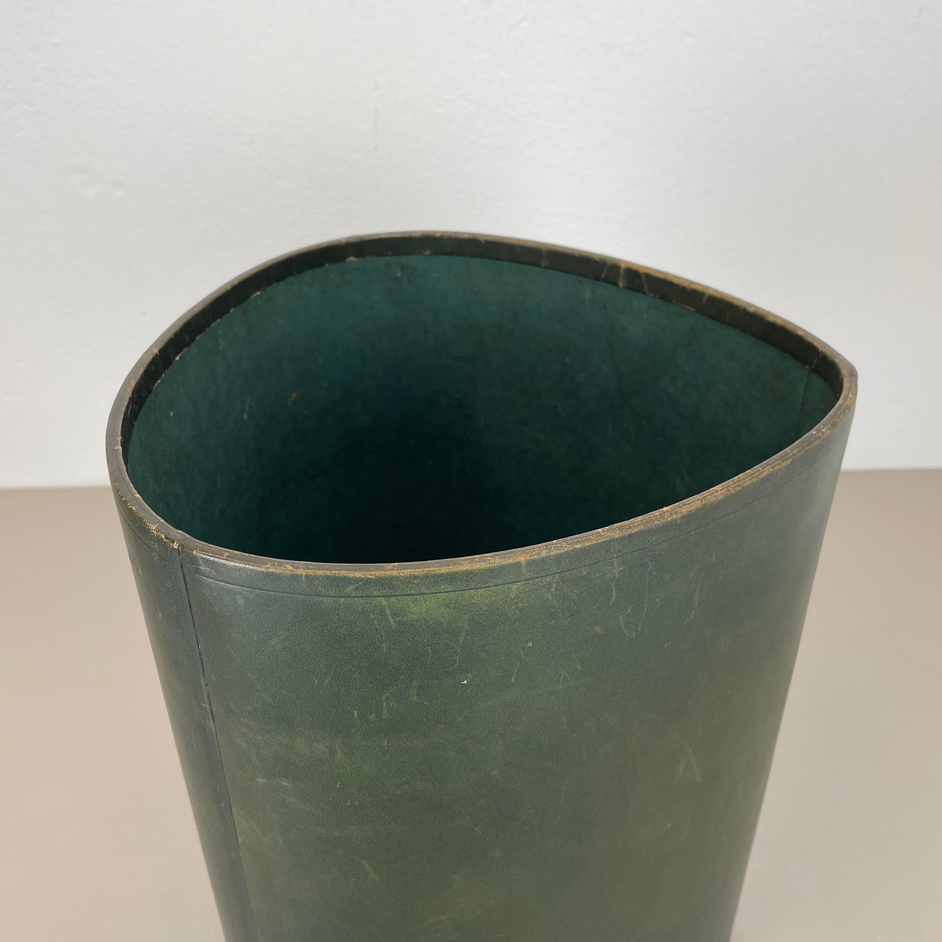 lovely real green leather paper bin basket Auböck Style, Germany 1970s For Sale 5