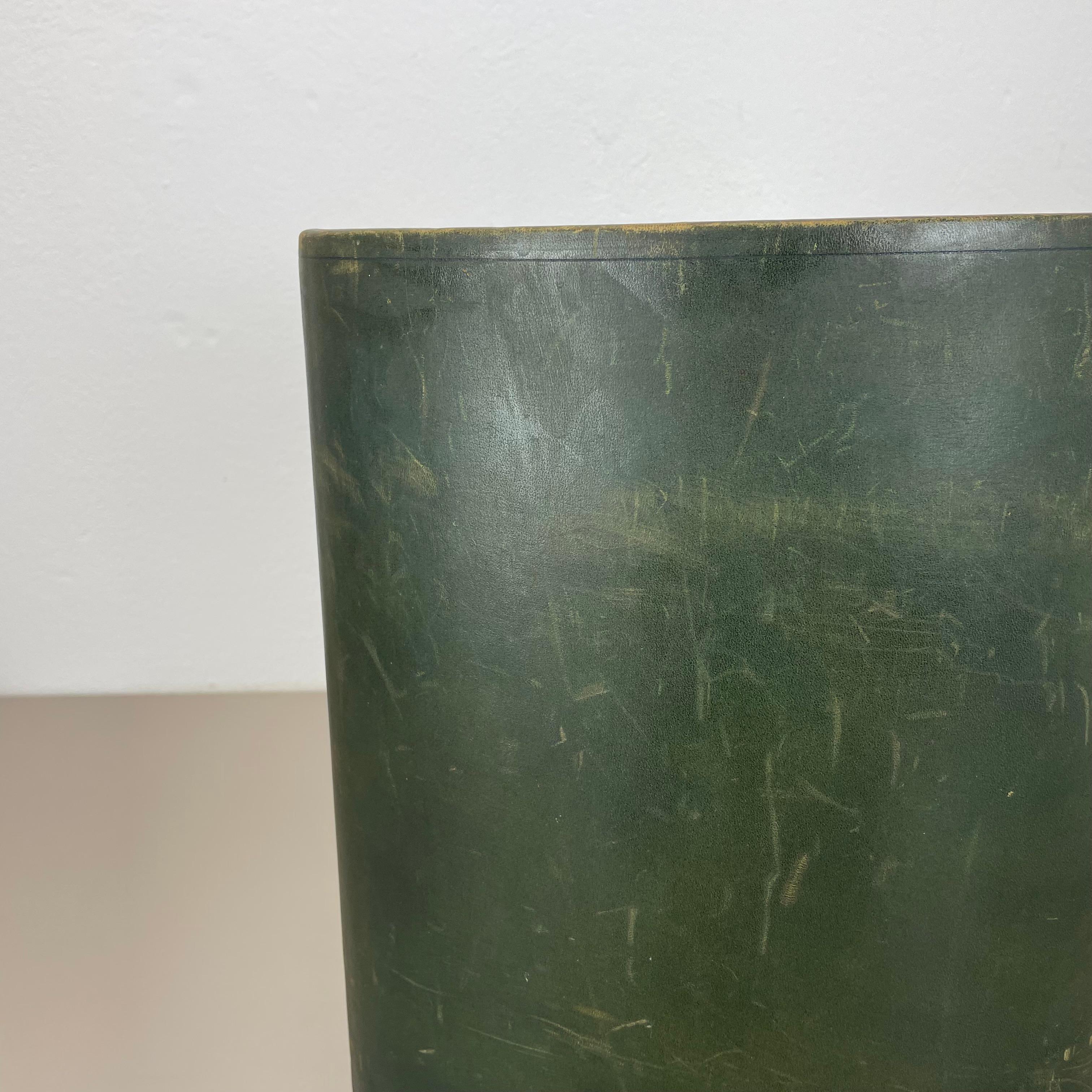 lovely real green leather paper bin basket Auböck Style, Germany 1970s For Sale 8