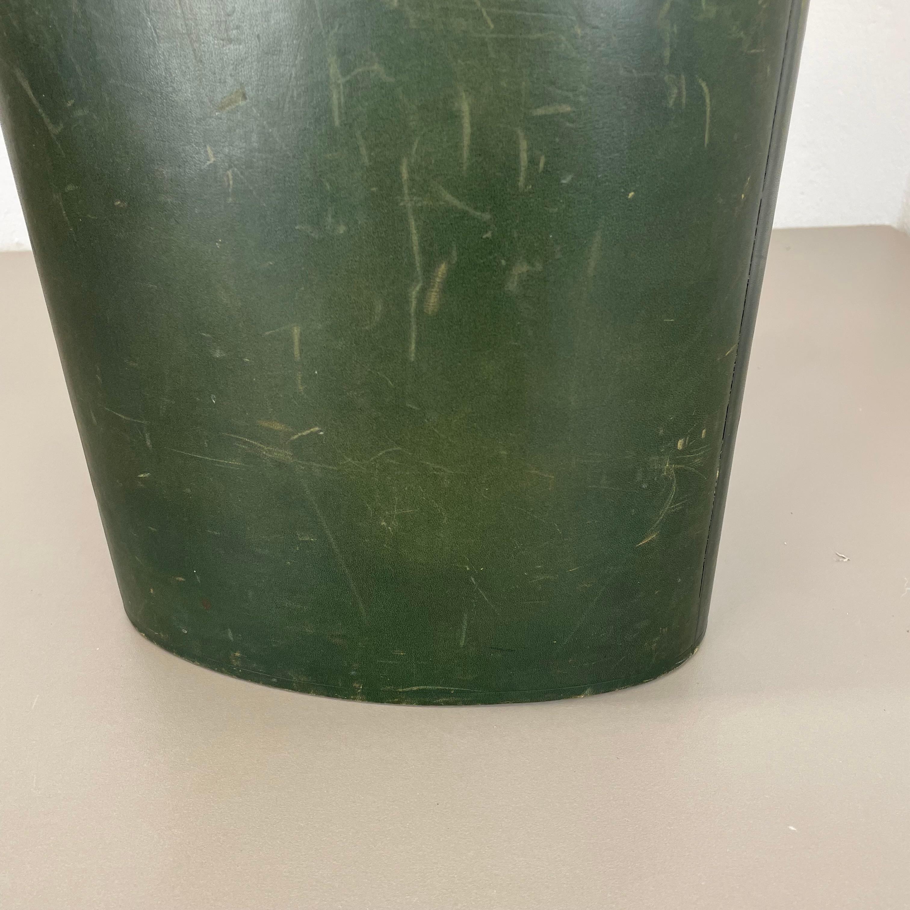 lovely real green leather paper bin basket Auböck Style, Germany 1970s For Sale 10