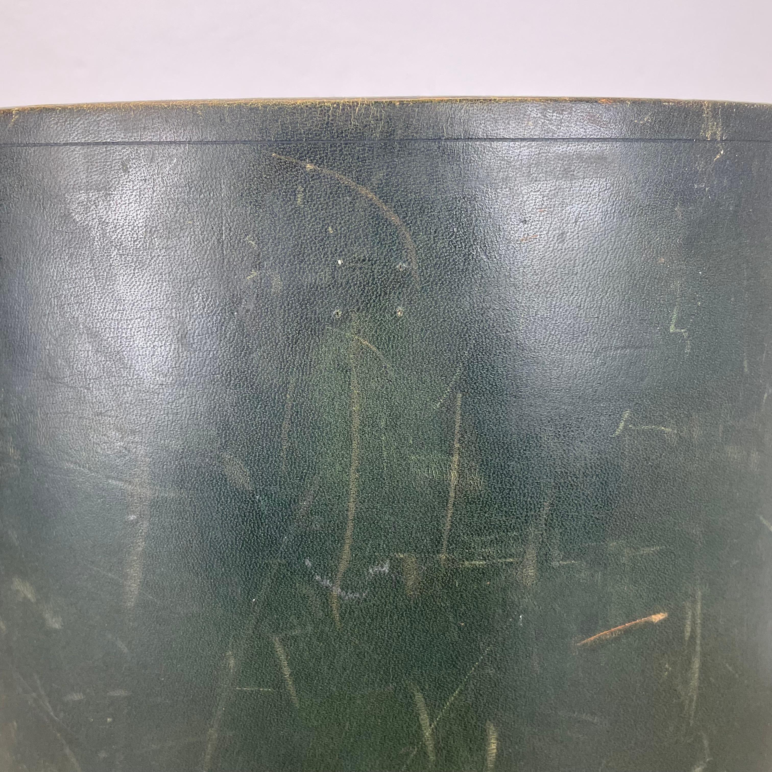 lovely real green leather paper bin basket Auböck Style, Germany 1970s For Sale 11