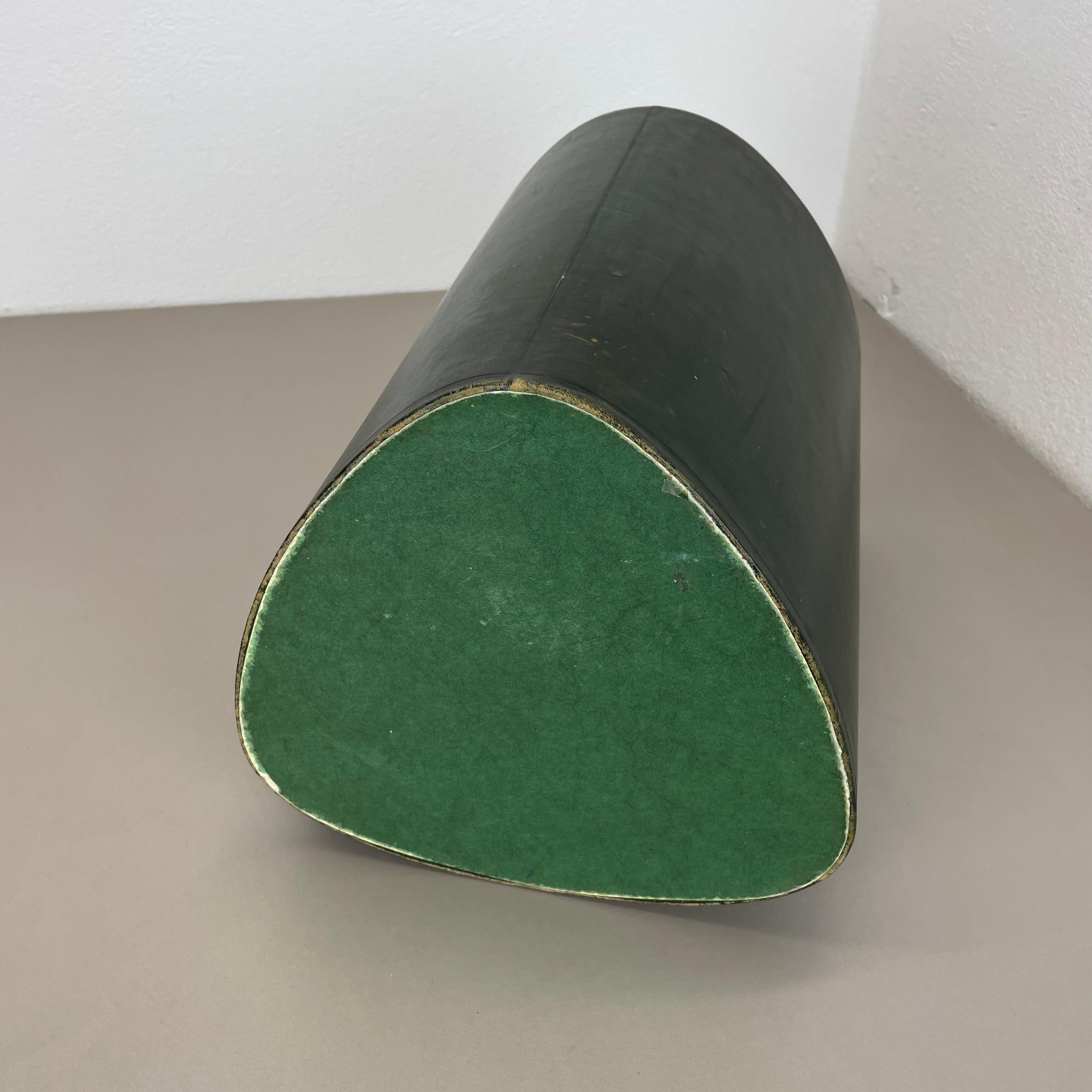 lovely real green leather paper bin basket Auböck Style, Germany 1970s For Sale 12