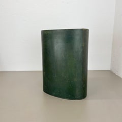 lovely real green leather paper bin basket Auböck Style, Germany 1970s
