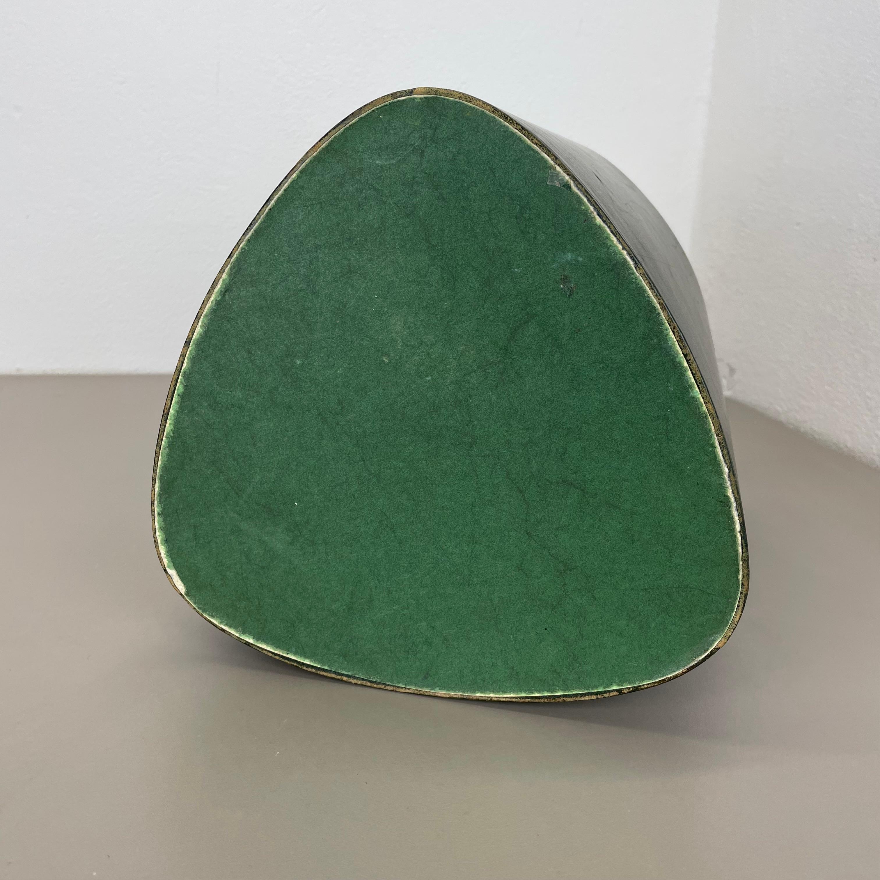 lovely real green leather paper bin basket Auböck Style, Germany 1970s For Sale 13