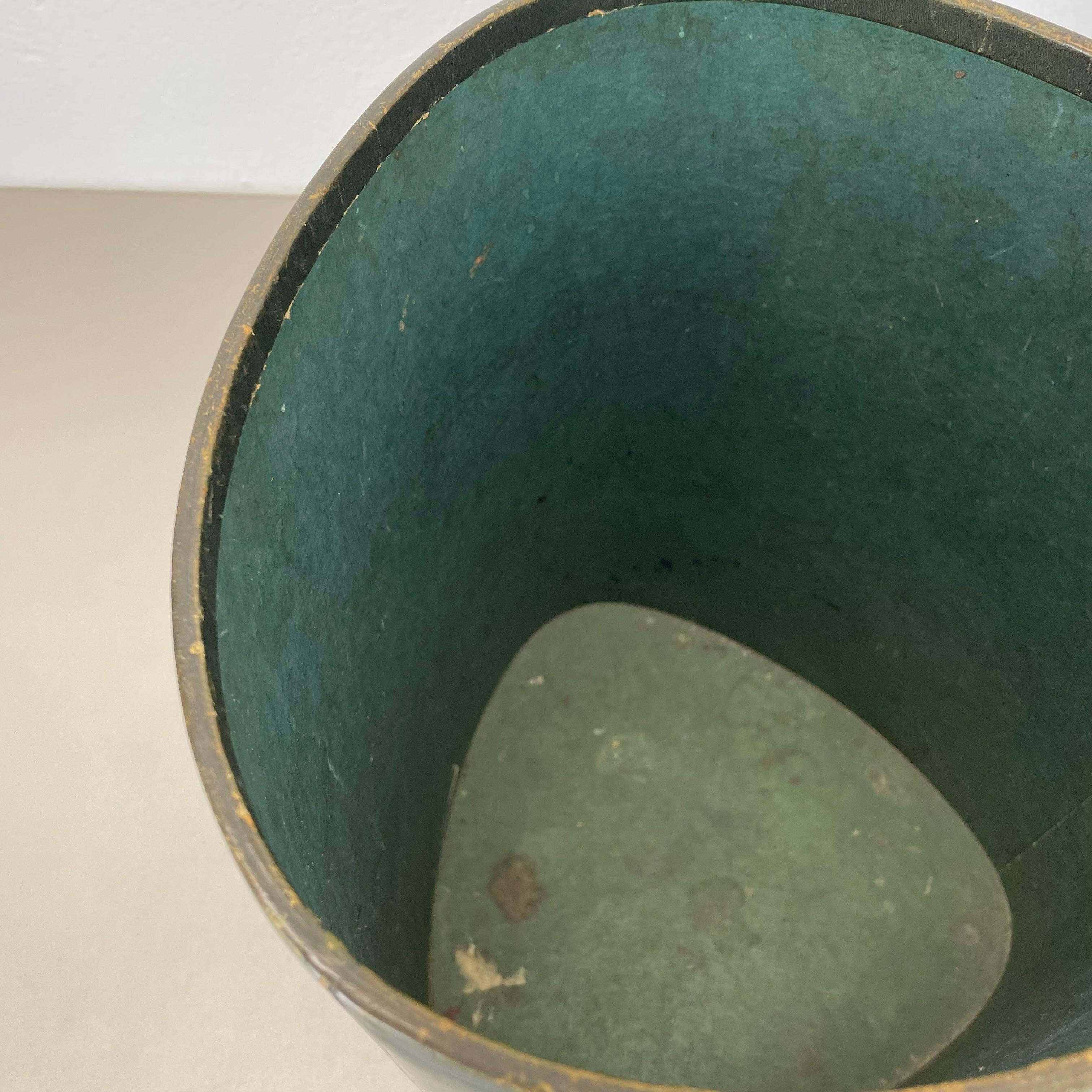 20th Century lovely real green leather paper bin basket Auböck Style, Germany 1970s For Sale