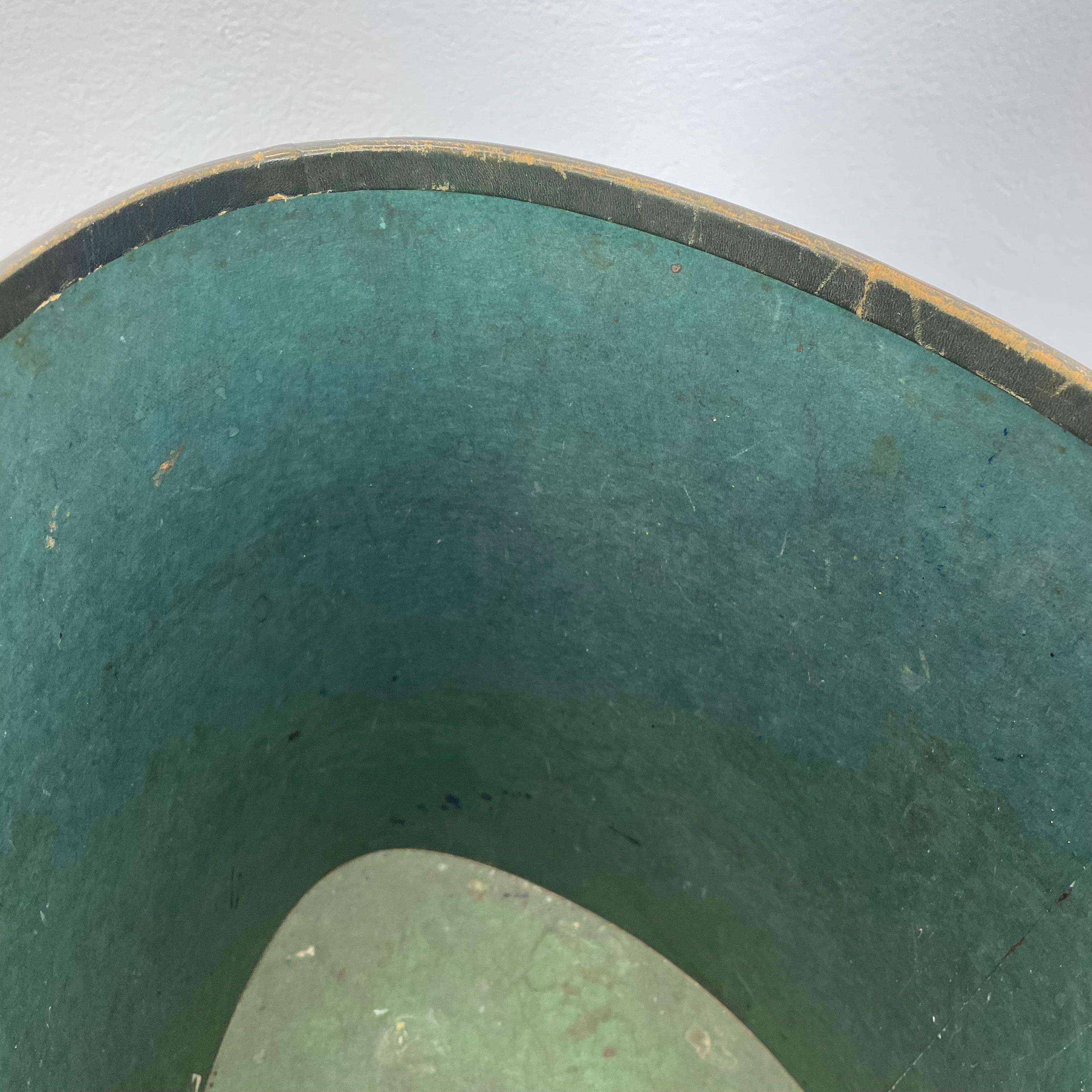 Leather lovely real green leather paper bin basket Auböck Style, Germany 1970s For Sale
