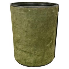 lovely real green leather paper bin basket Auböck Style, Germany 1970s
