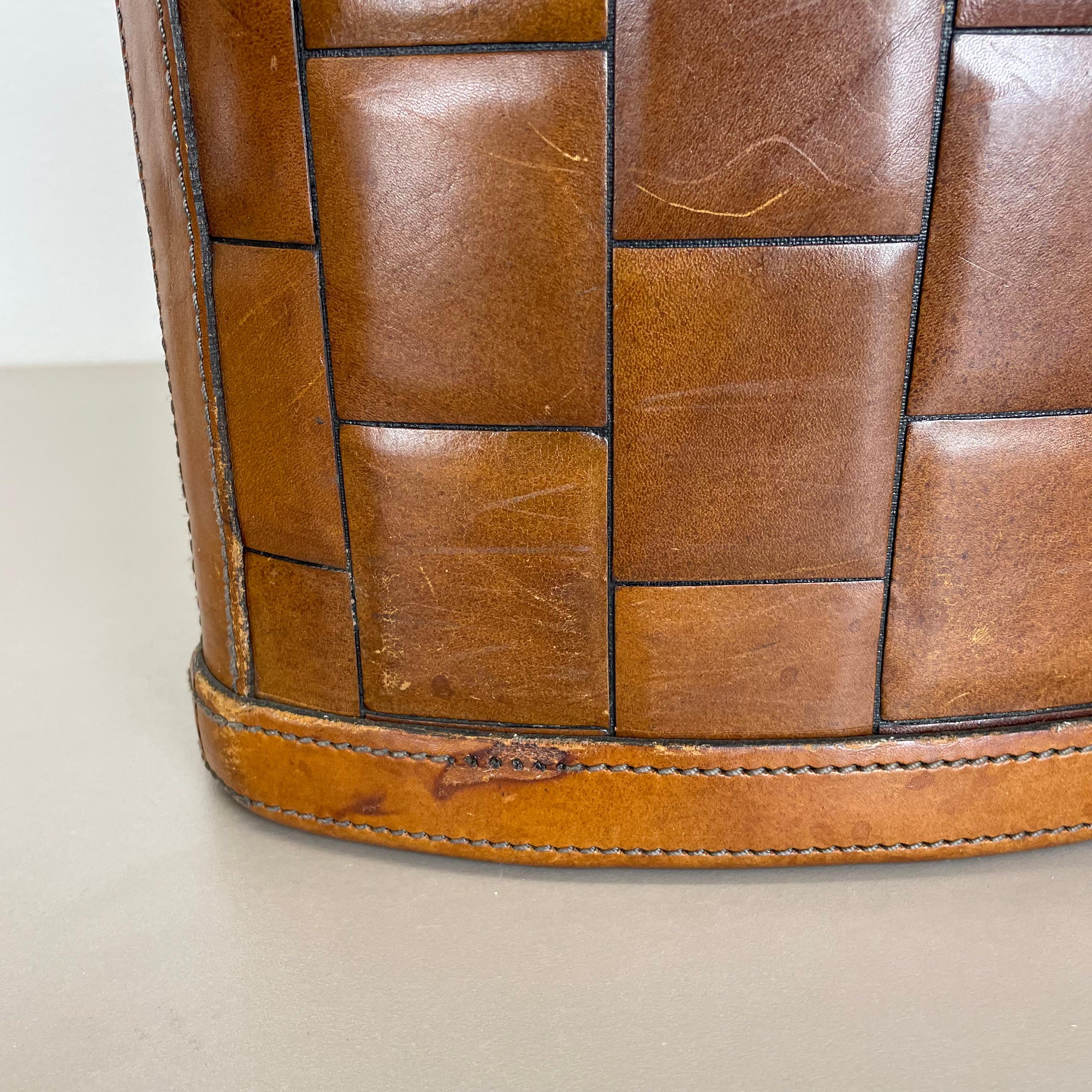 lovely real leather PATCHWORK paper bin basket Auböck Style, Germany 1960s For Sale 3