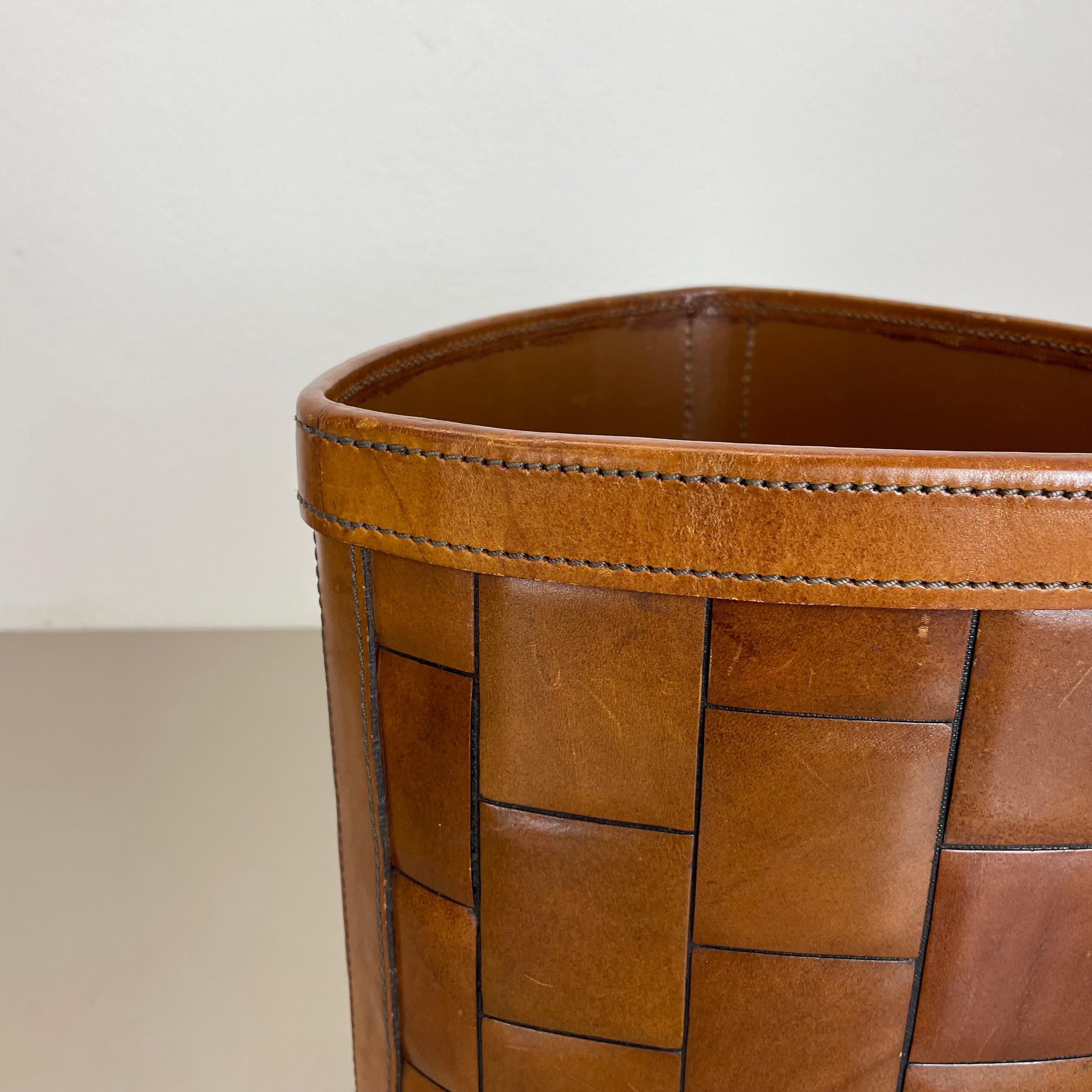 lovely real leather PATCHWORK paper bin basket Auböck Style, Germany 1960s For Sale 6