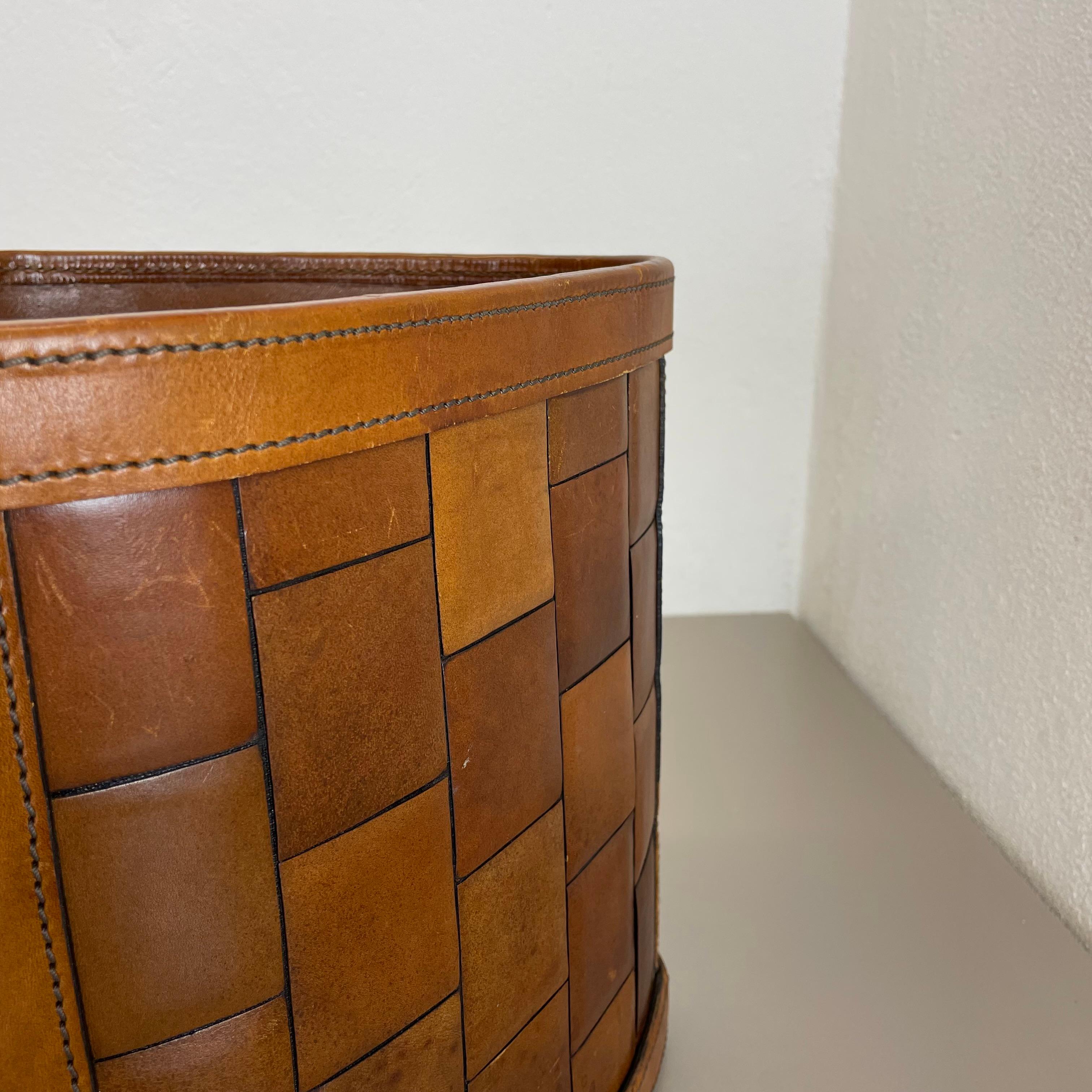 lovely real leather PATCHWORK paper bin basket Auböck Style, Germany 1960s For Sale 11