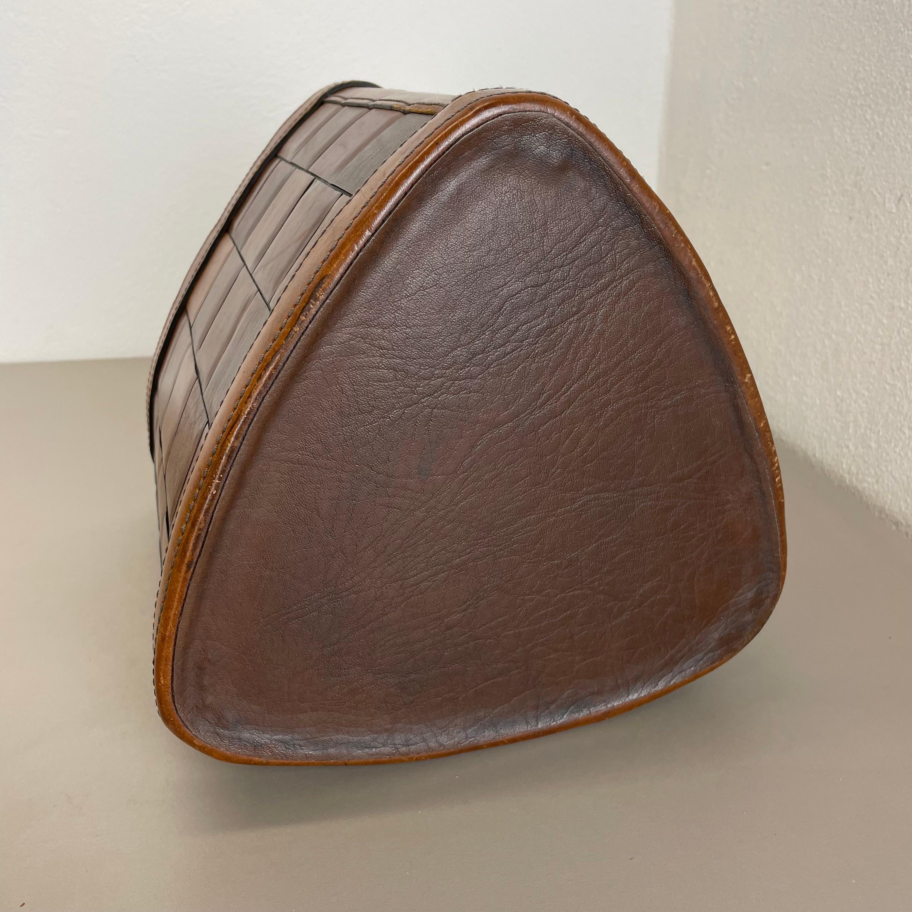 lovely real leather PATCHWORK paper bin basket Auböck Style, Germany 1960s 12