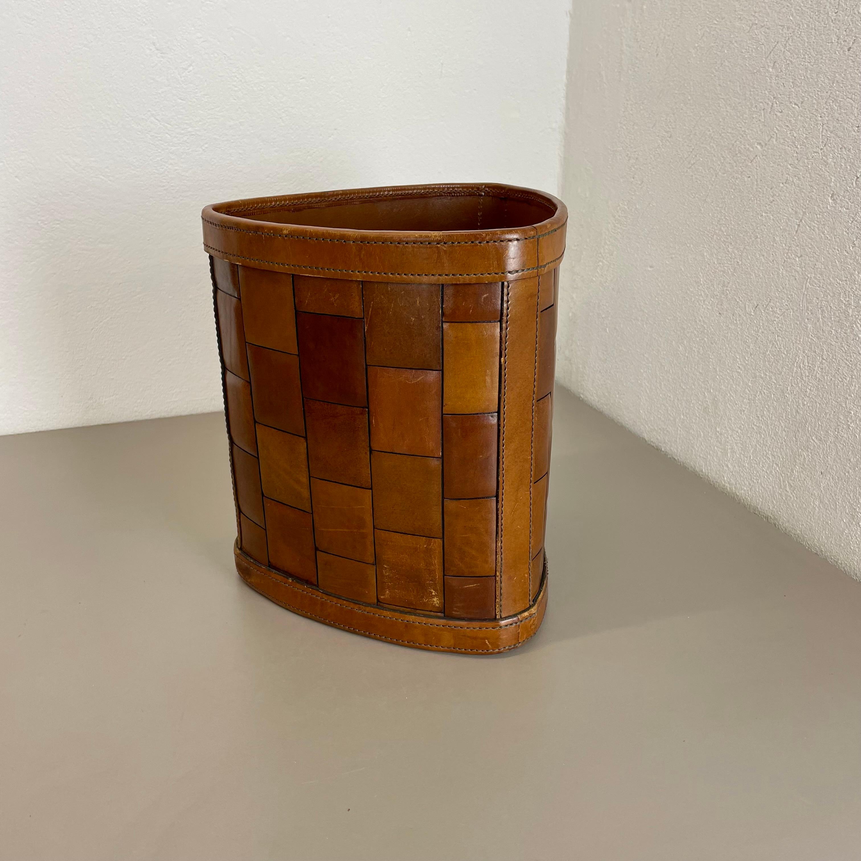 Bauhaus lovely real leather PATCHWORK paper bin basket Auböck Style, Germany 1960s For Sale