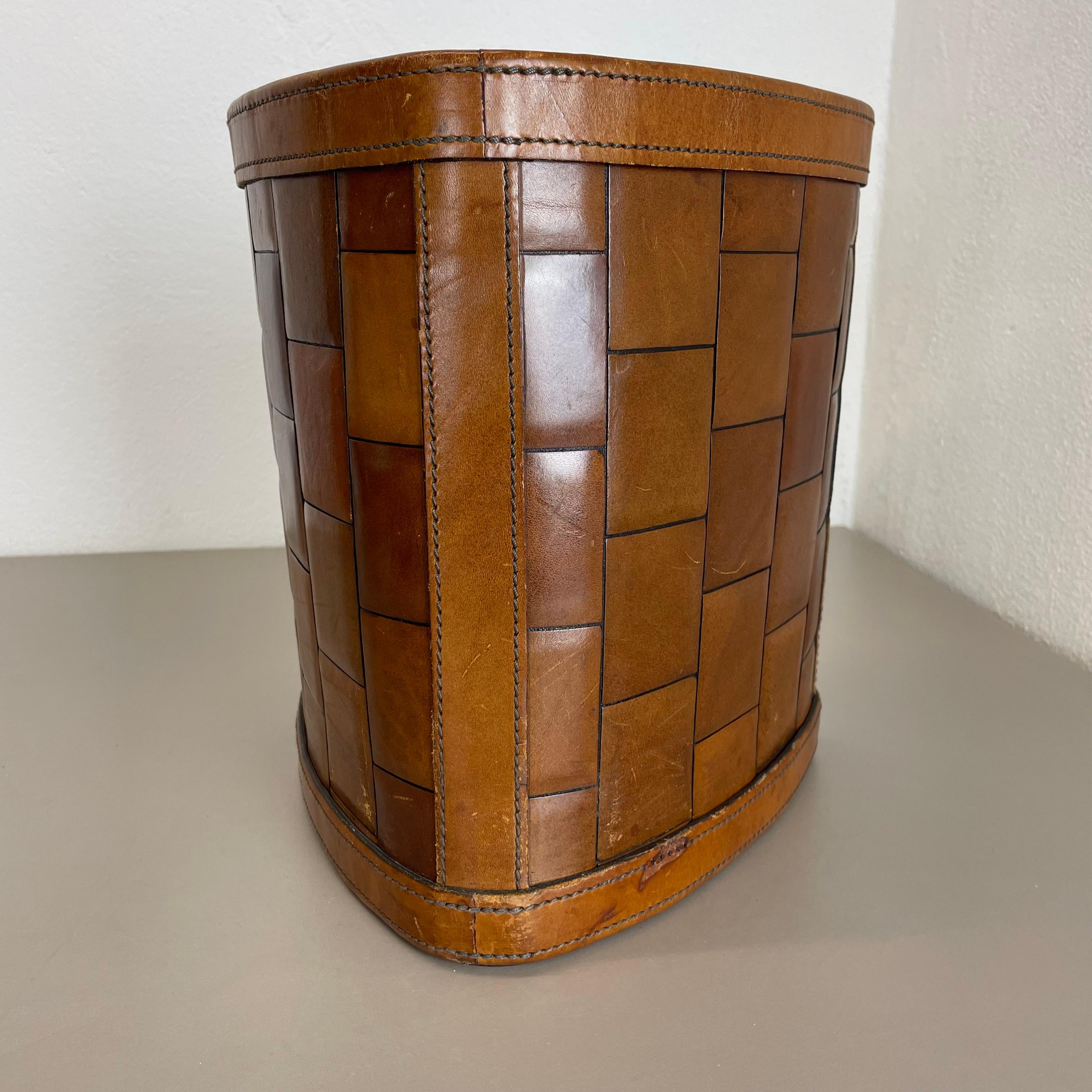 Leather lovely real leather PATCHWORK paper bin basket Auböck Style, Germany 1960s
