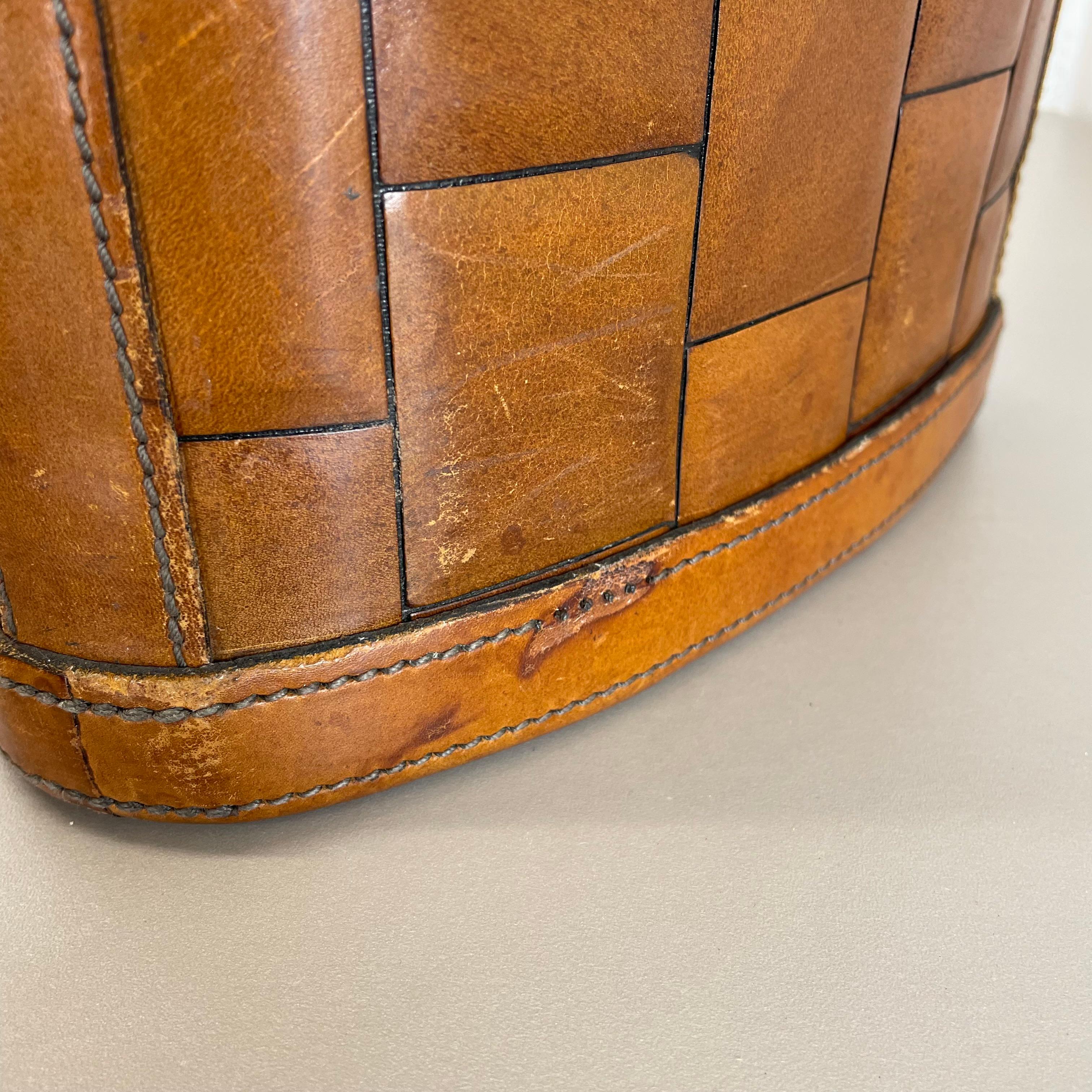 lovely real leather PATCHWORK paper bin basket Auböck Style, Germany 1960s For Sale 1