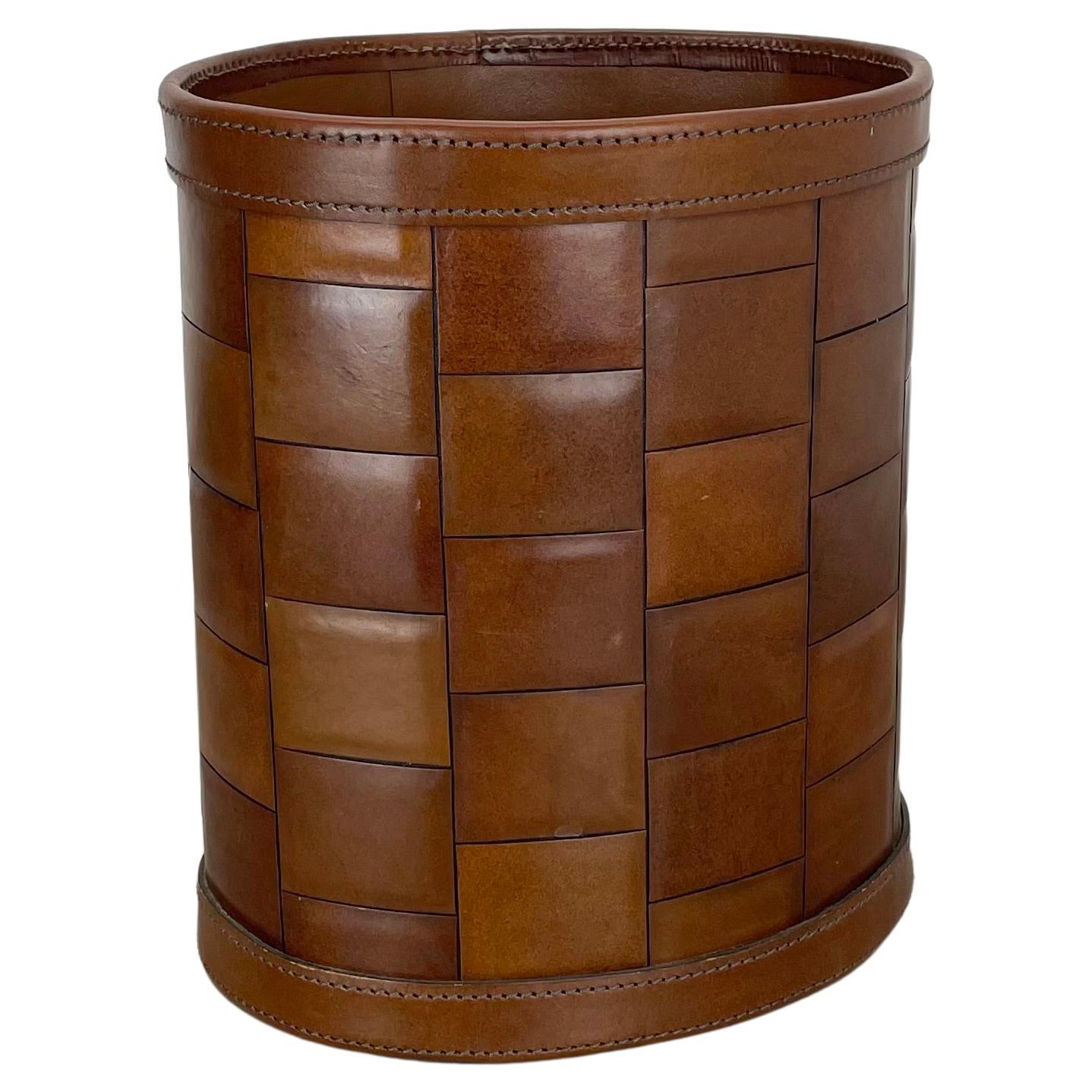 lovely real leather PATCHWORK paper bin basket Auböck Style, Germany 1960s For Sale