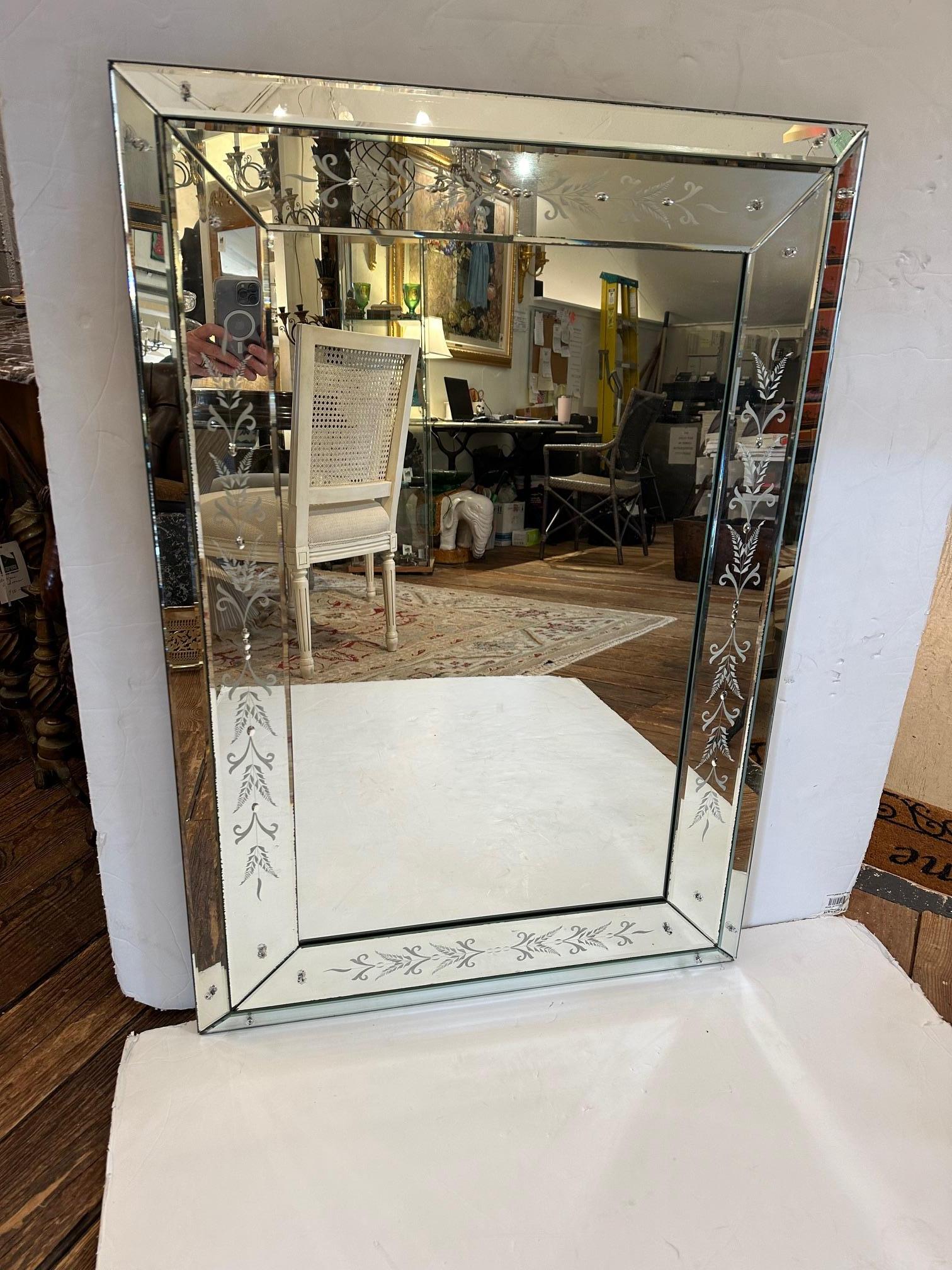 American Lovely Rectangular Vintage Etched Mirror For Sale
