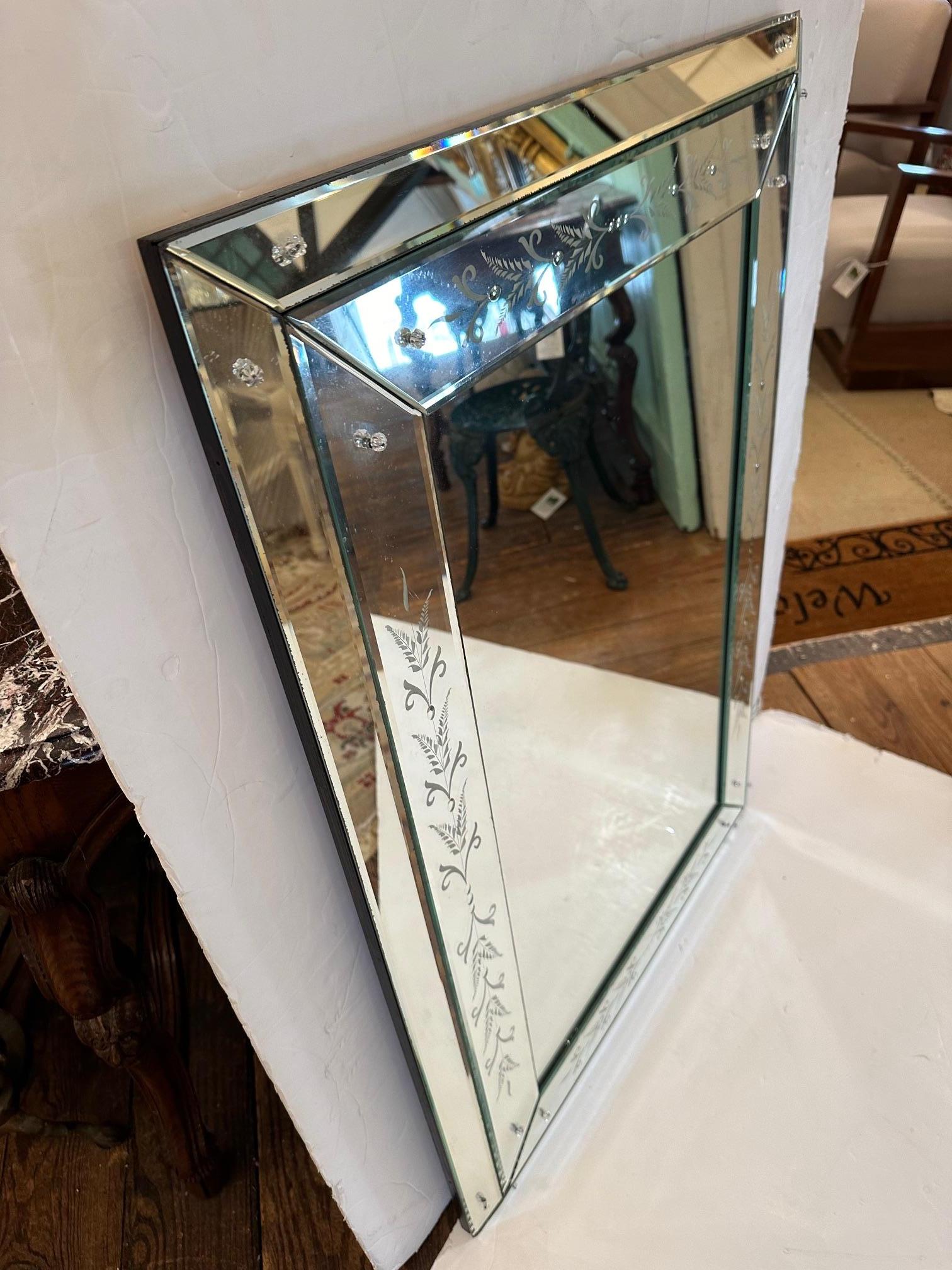 Lovely Rectangular Vintage Etched Mirror For Sale 2