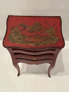 Lovely Red & Gold Chinoiserie Antique End Table